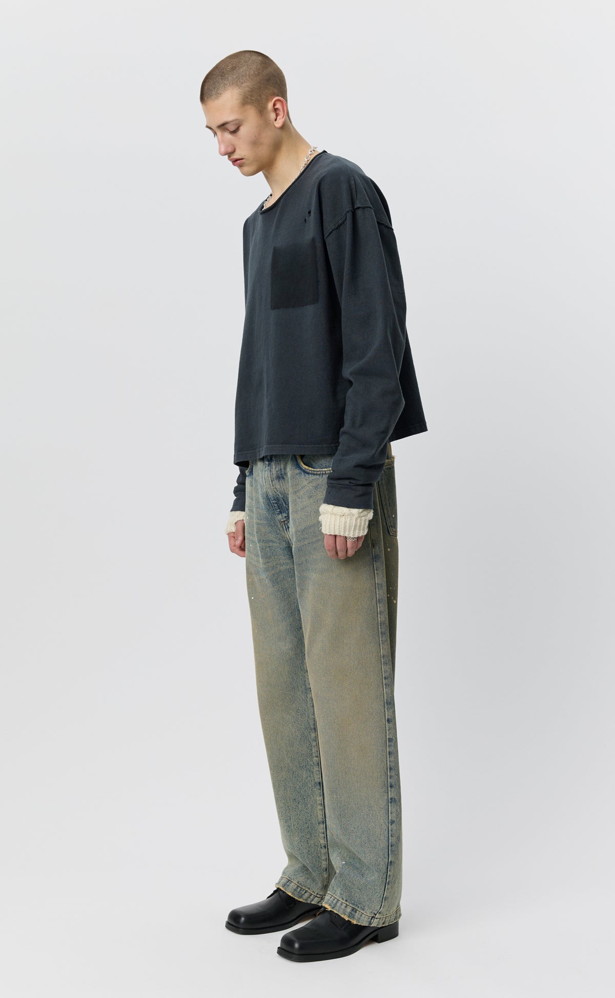 MFPEN Rolled Neck LS Tee | Destroyed Grey LEO BOUTIQUE