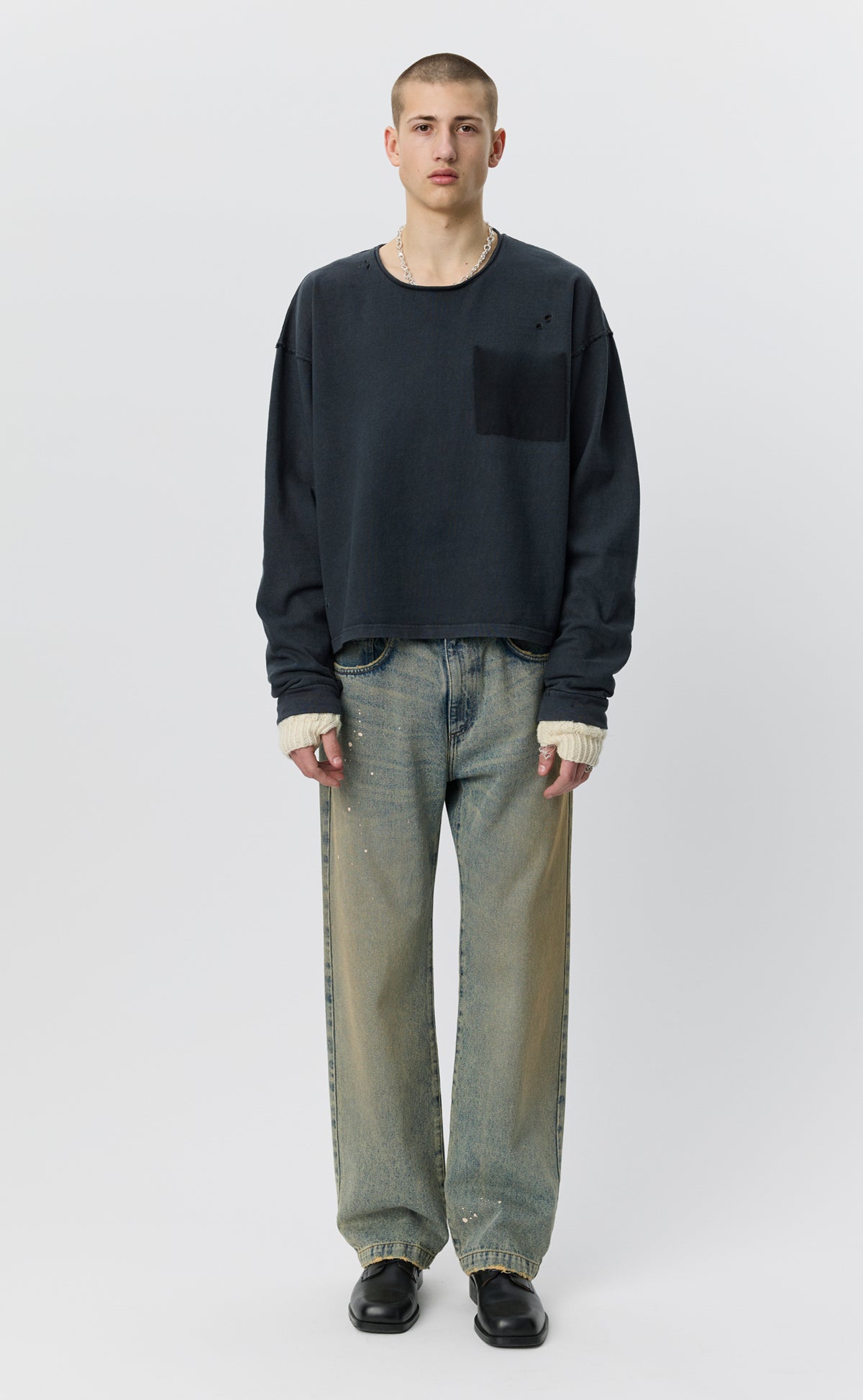 MFPEN Rolled Neck LS Tee | Destroyed Grey LEO BOUTIQUE