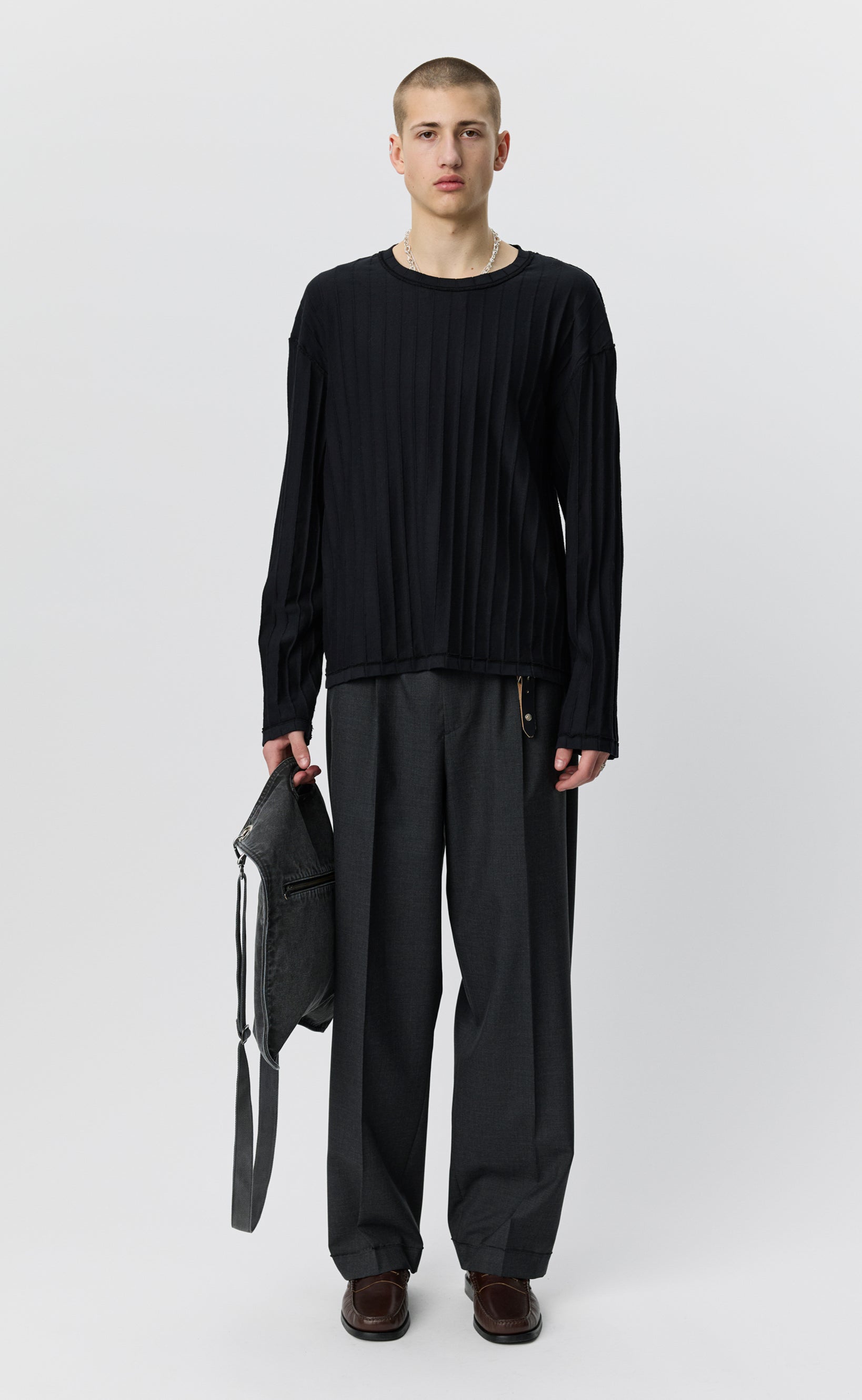 MFPEN Round neck Sweater | Black Inverted Ajour Stripe LEO BOUTIQUE