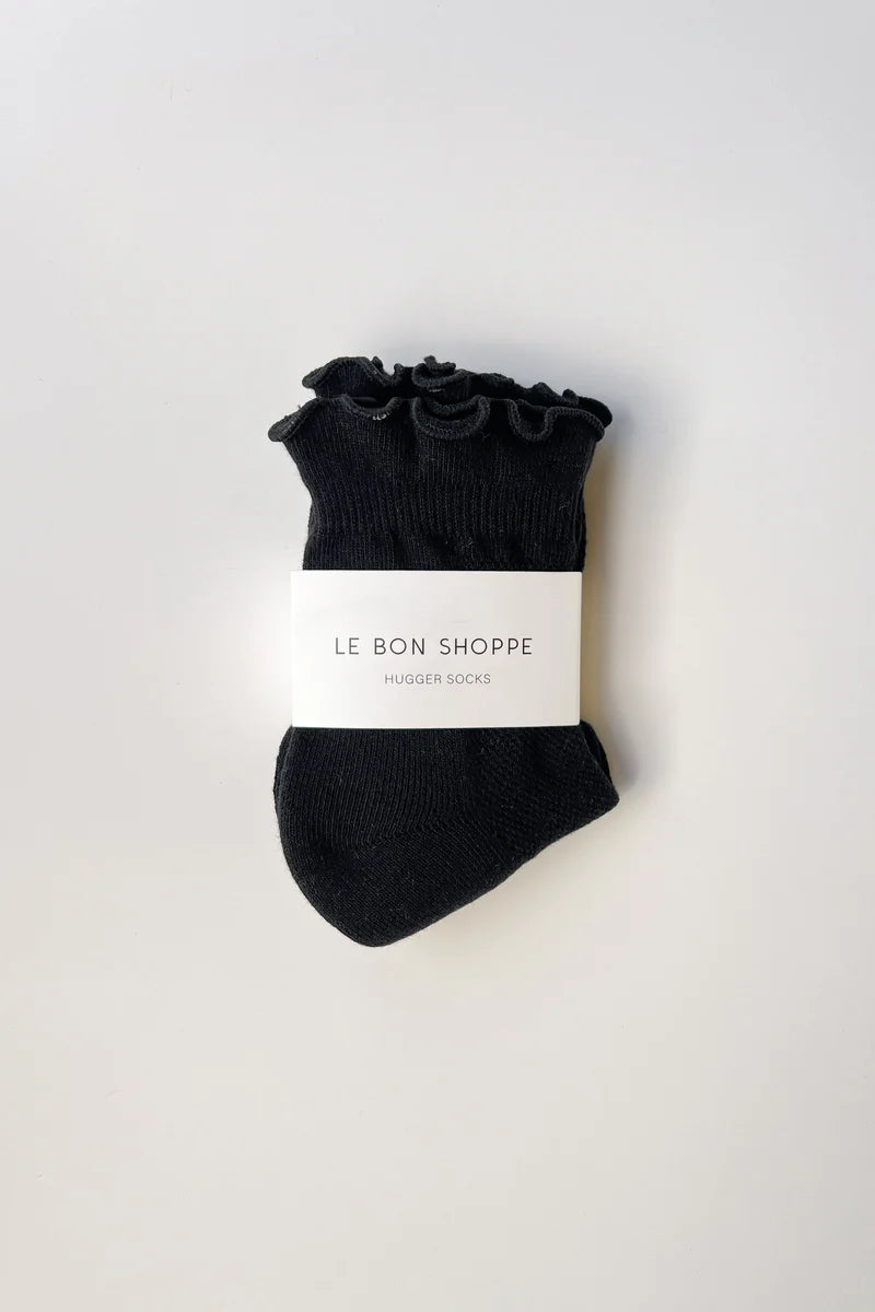 LE BON SHOPPE Ruffled Hugger Crew Socks | Black LEO BOUTIQUE
