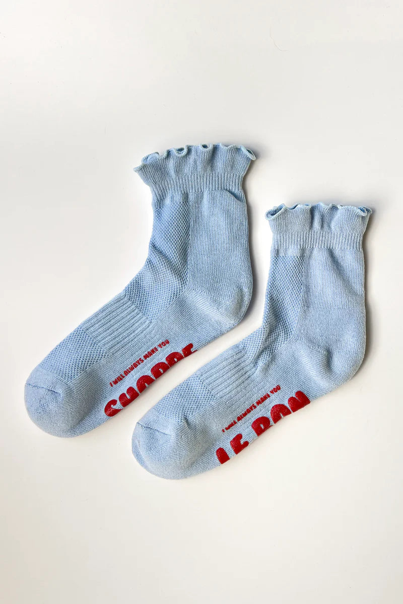 Ruffled Hugger Crew Socks | Periwinkle/Red