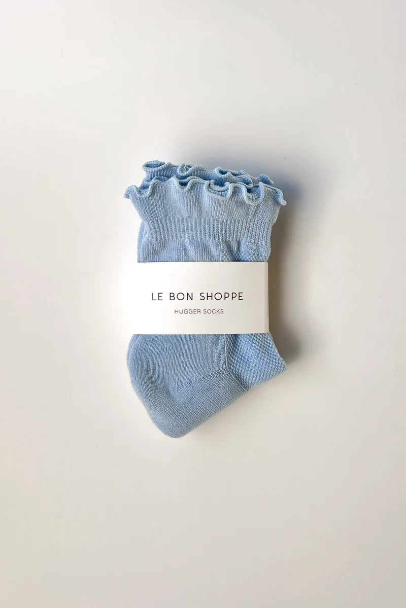 Ruffled Hugger Crew Socks | Periwinkle/Red