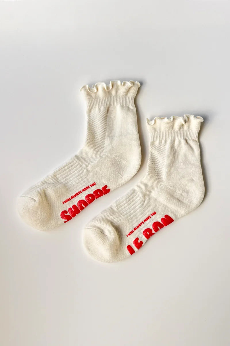LE BON SHOPPE Ruffled Hugger Crew Socks | Vanilla/Red LEO BOUTIQUE