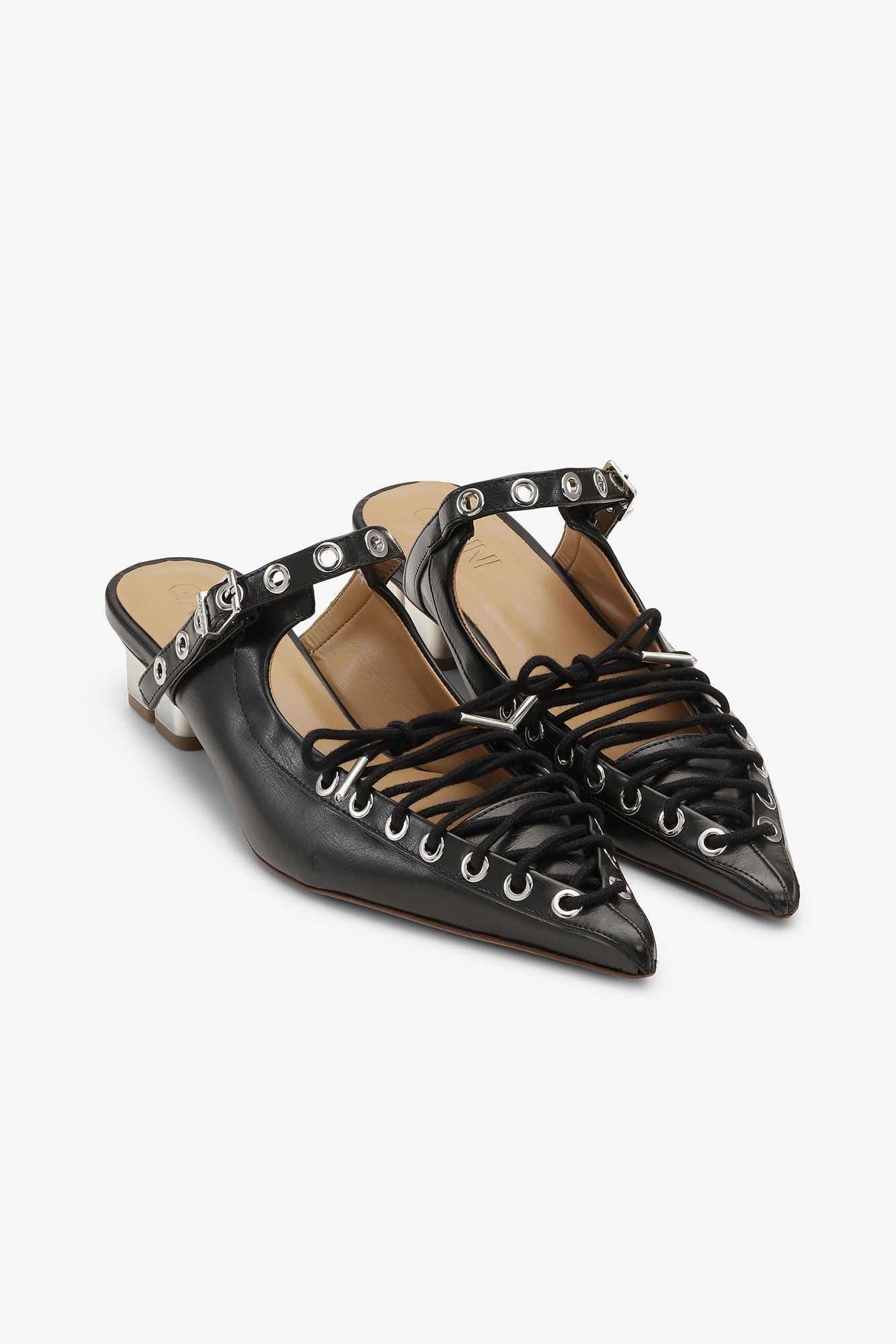 GANNI Oleatex Lace-Up Mules | Black LEO BOUTIQUE