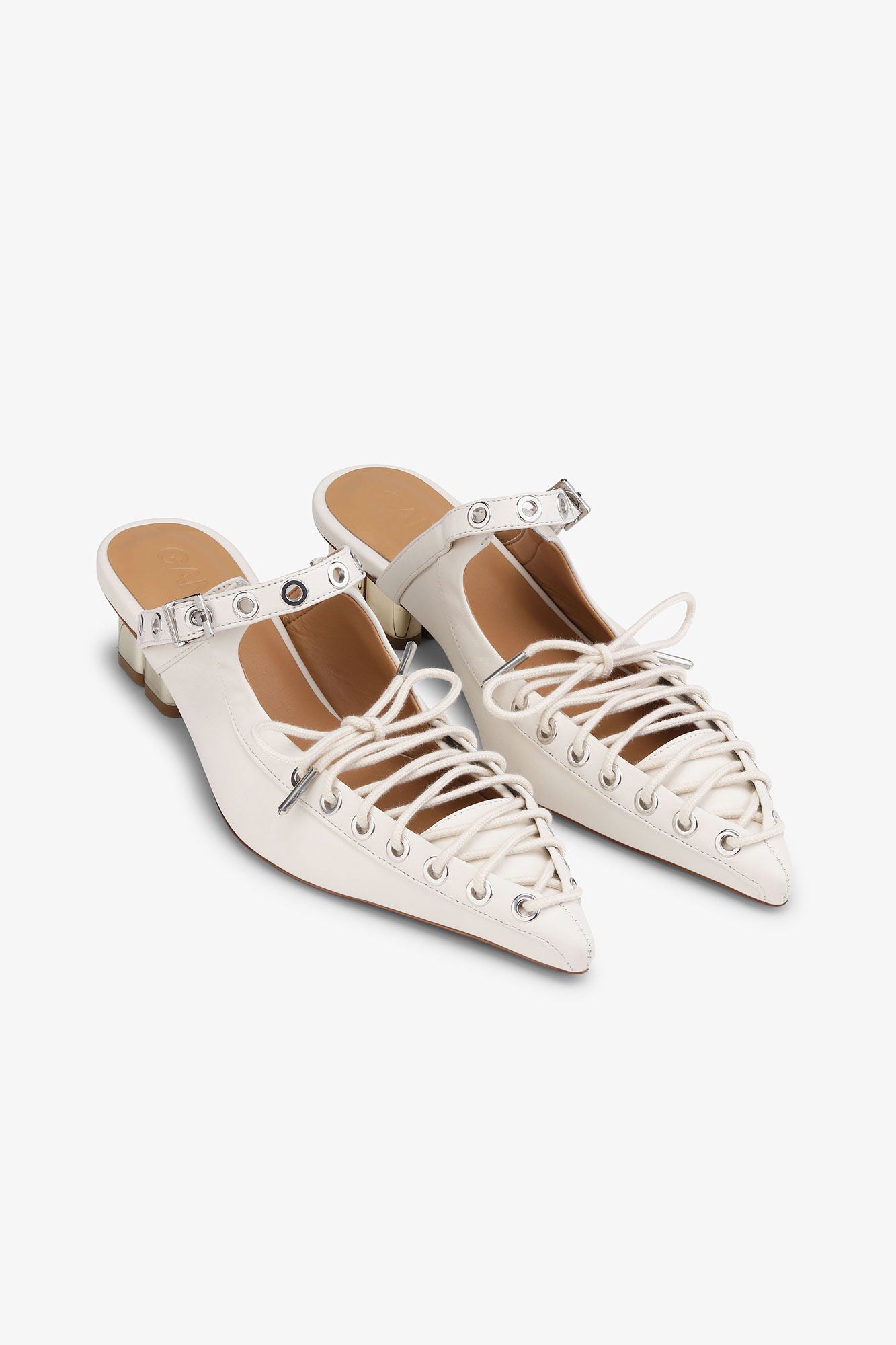 GANNI Lace-Up Mules | Egret LEO BOUTIQUE