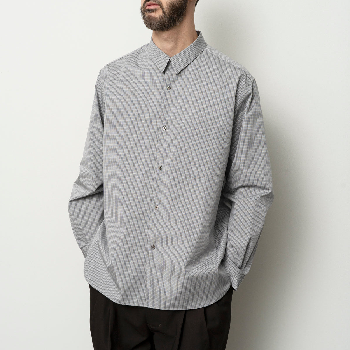 STILL BY HAND Regular Collared Shirt | Grey Check LEO BOUTIQUE
