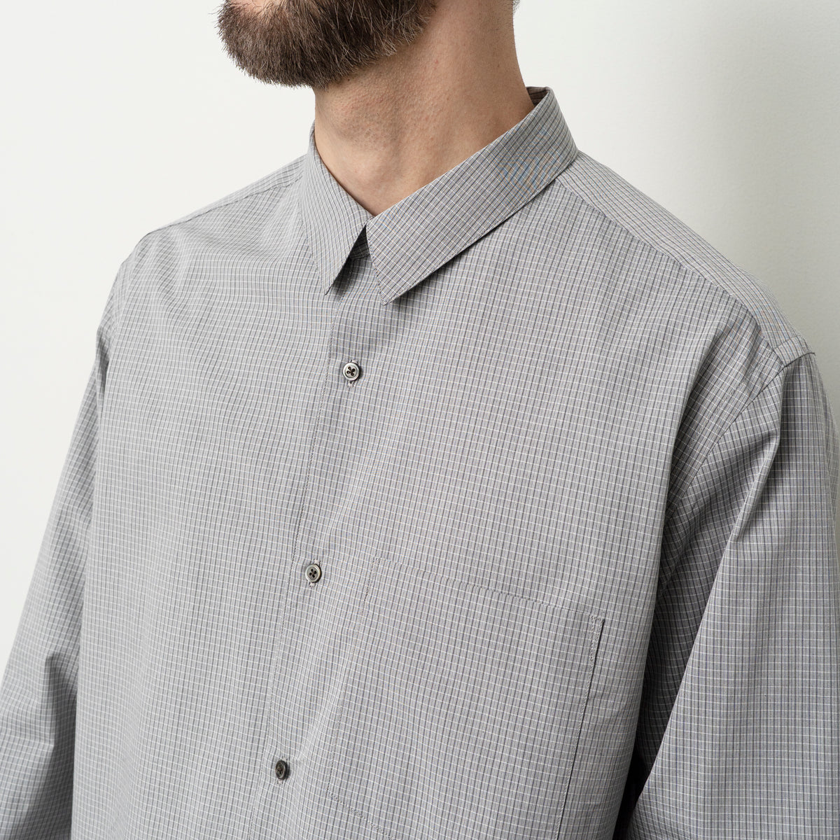 STILL BY HAND Regular Collared Shirt | Grey Check LEO BOUTIQUE
