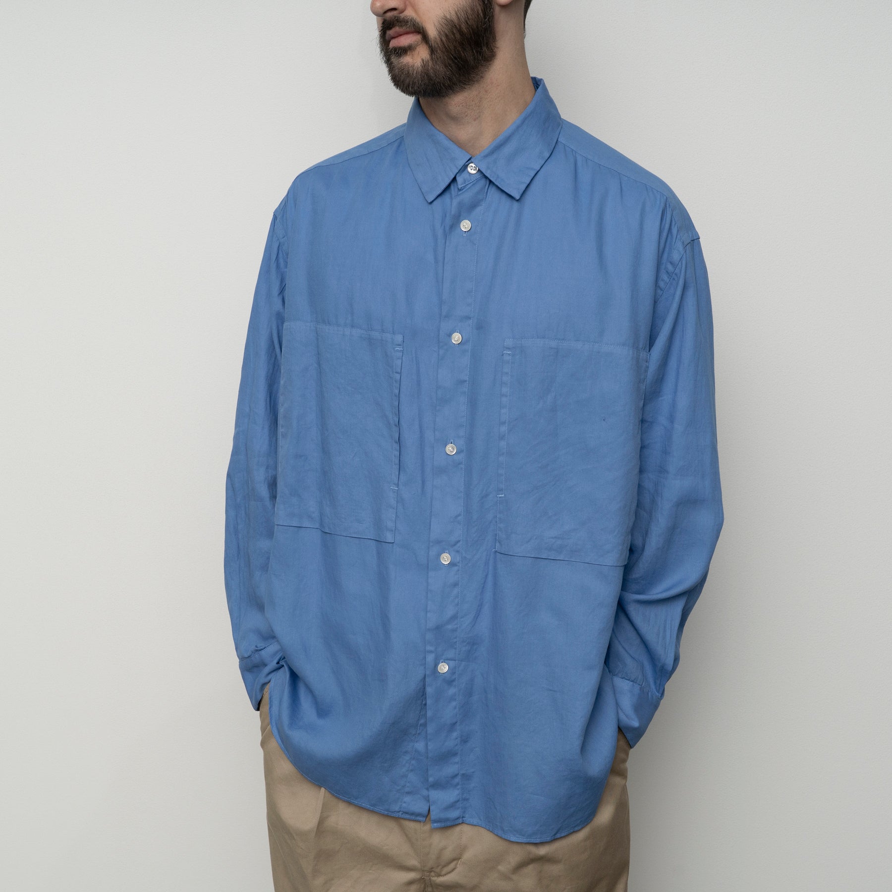 STILL BY HAND Garment Dye Overshirt | Sky Blue LEO BOUTIQUE