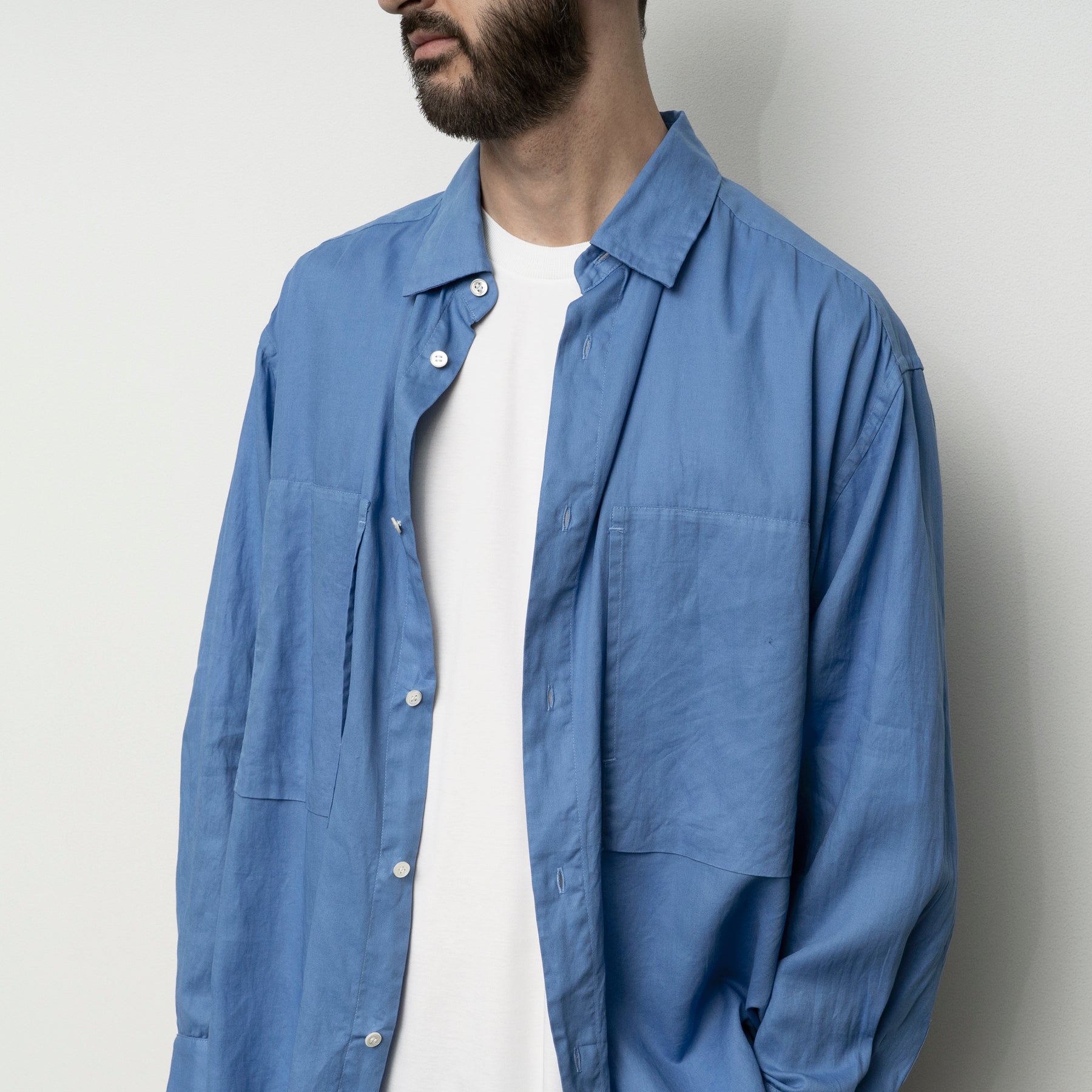 STILL BY HAND Garment Dye Overshirt | Sky Blue LEO BOUTIQUE
