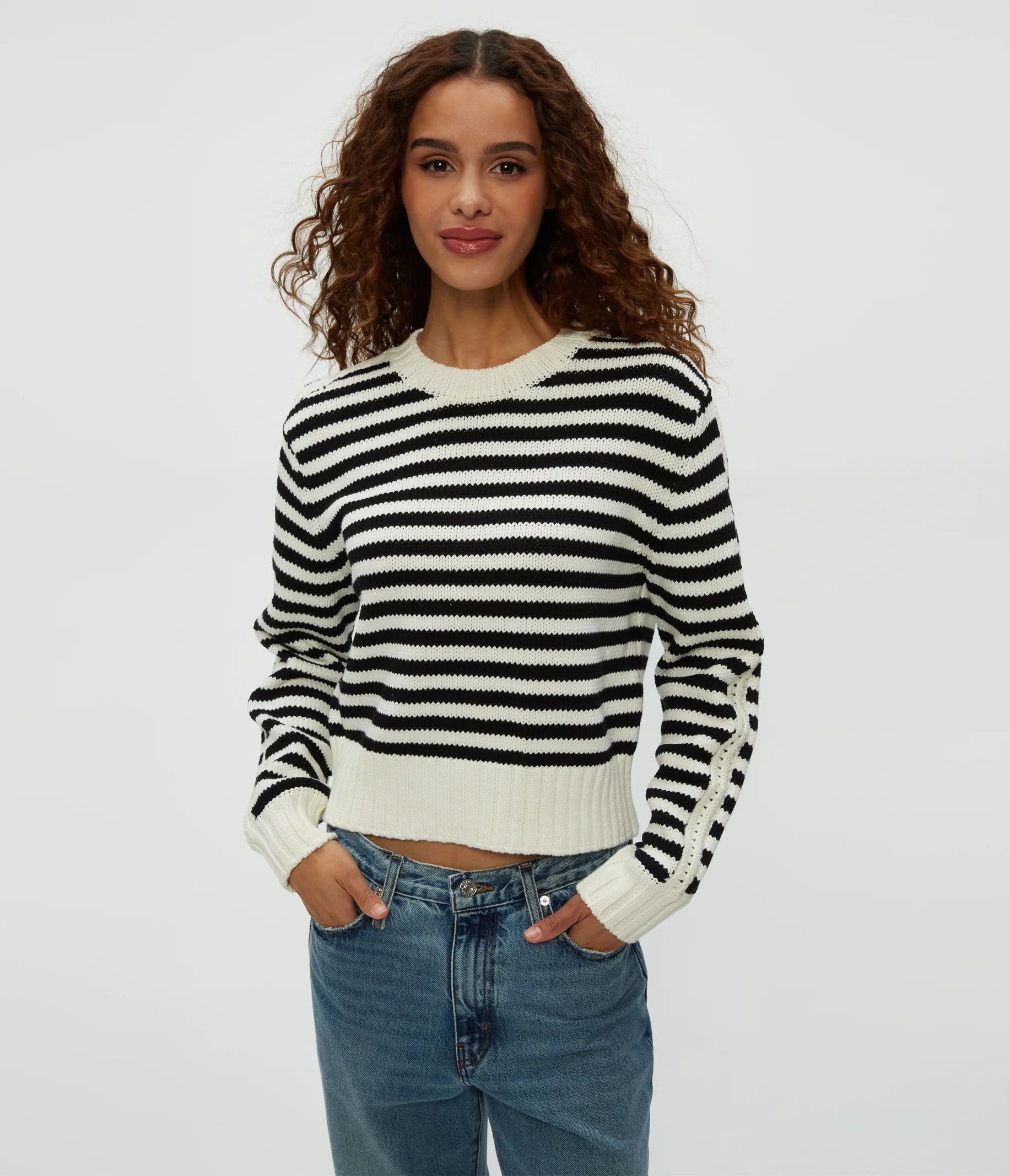 MICHAEL STARS Merle Crewneck Sweatshirt Black Stripe LEO BOUTIQUE