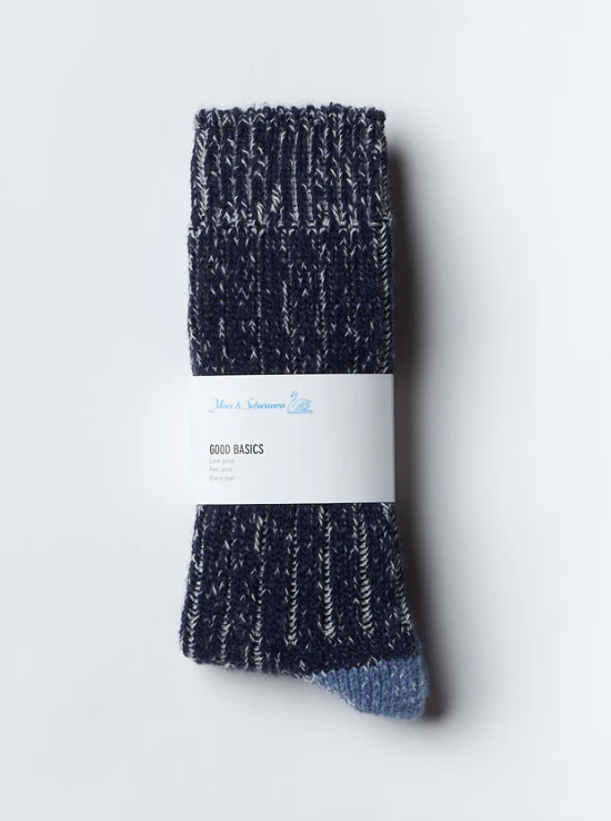 MERZ B.SCHWANEN Extra Fine Merino Wool Socks | Ink/Nature LEO BOUTIQUE