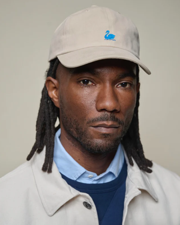 MERZ B. SCHWANEN Cap 01 Swan Logo Cotton Twill Cap | Light Khaki/Deep Blue LEO BOUTIQUE