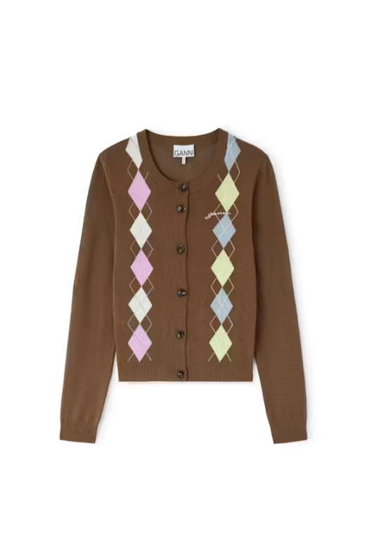 LEO BOUTIQUE Light Cotton Argyle Cardigan | Tiramisu GANNI