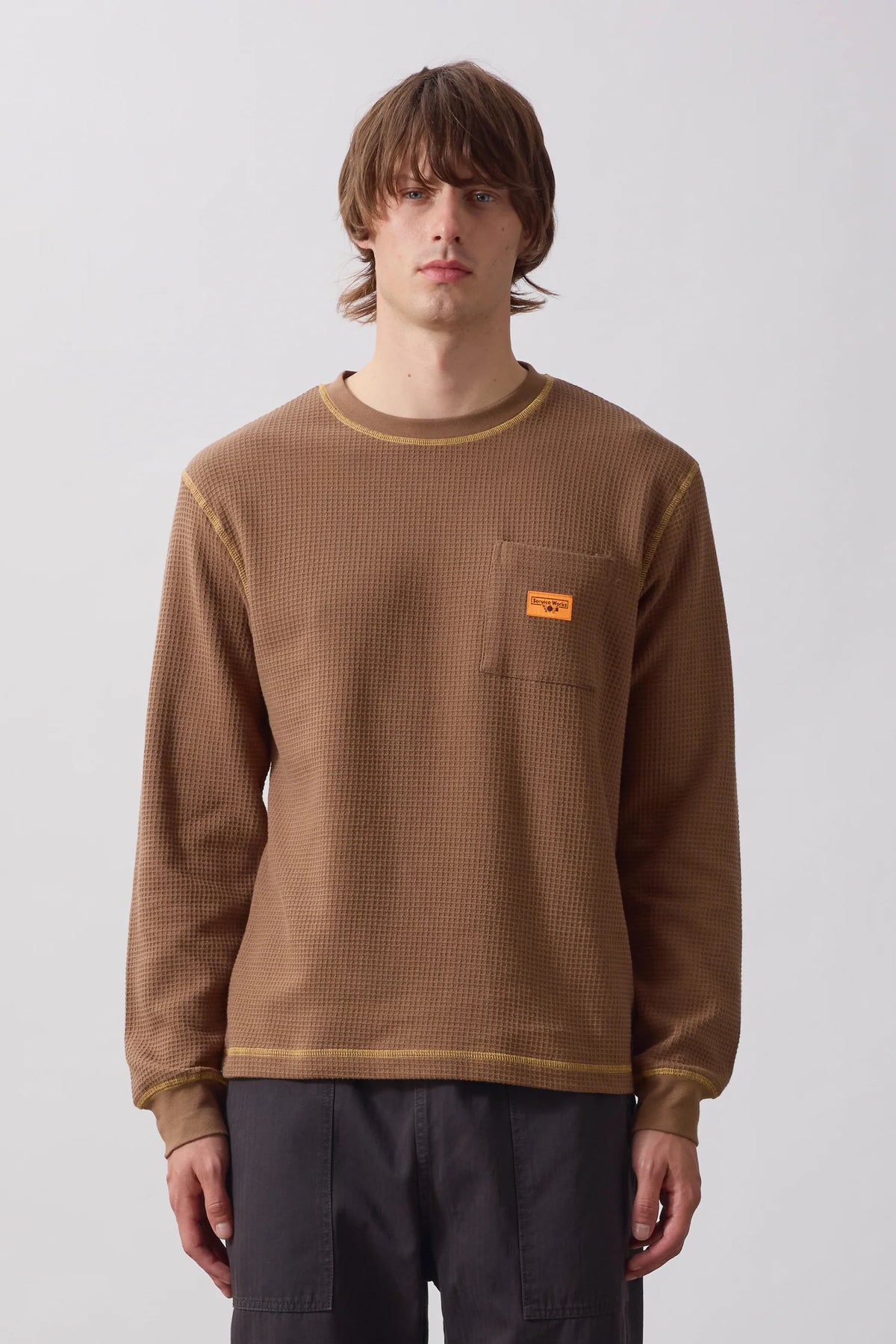 SERVICE WORKS Waffle Contrast Thermal LS Tee | Brown/Yellow LEO BOUTIQUE