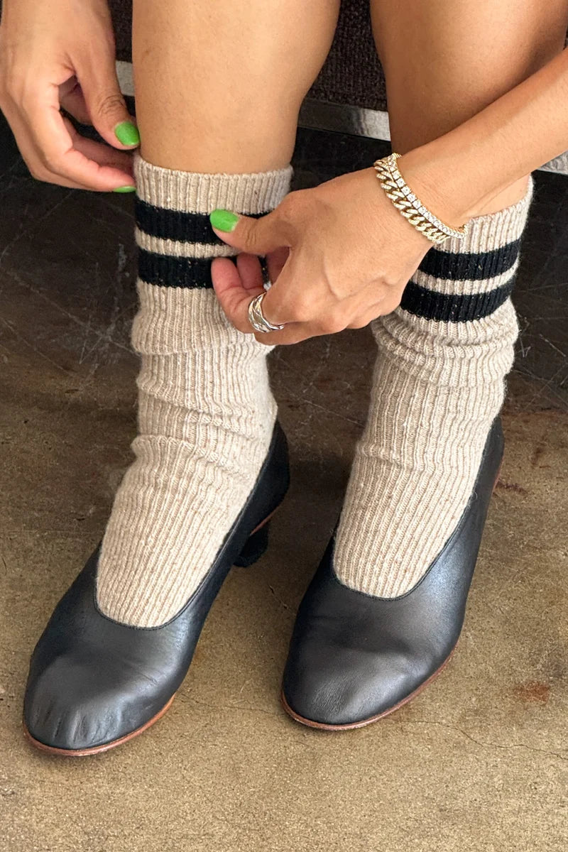 LE BON SHOPPE Snow Varsity Socks | Beige/Black LEO BOUTIQUE