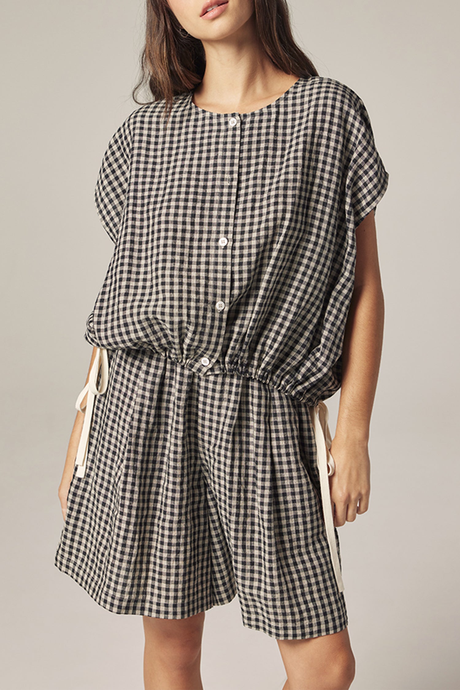 LEO BOUTIQUE Drop Sleeve Button Down Top | Black/Natural AMENTE