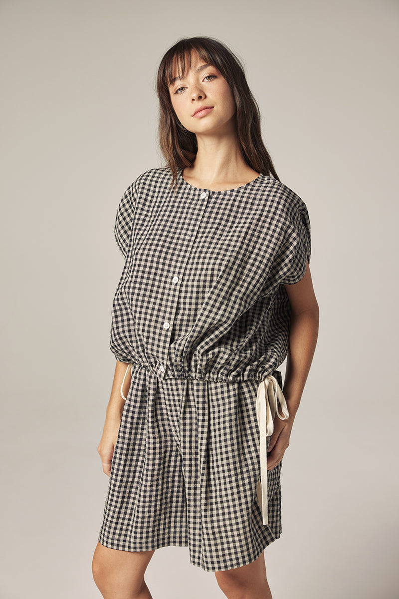 LEO BOUTIQUE Drop Sleeve Button Down Top | Black/Natural AMENTE