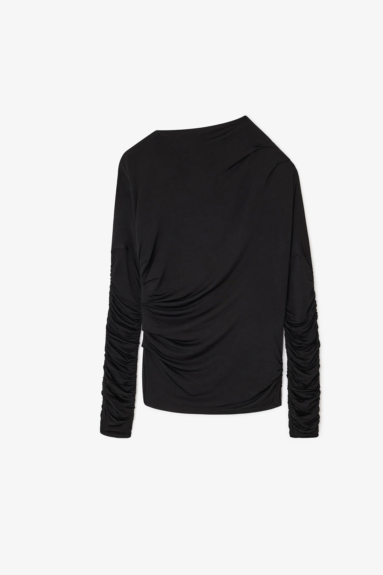 LEO BOUTIQUE Shiny Jersey Ruched LS Top | Black GANNI