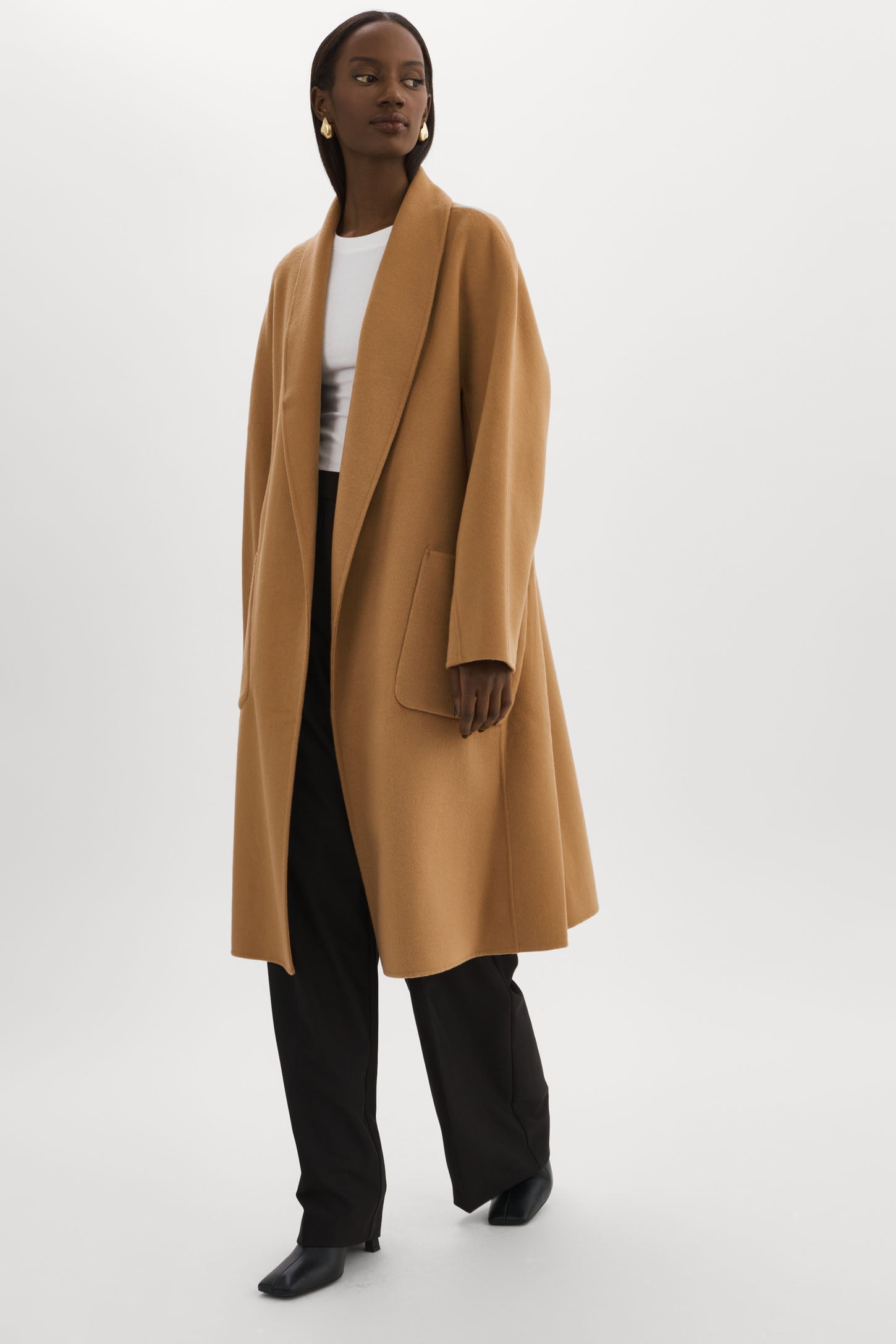 LEO BOUTIQUE Thara Shawl Collar Wool Coat | Camel LAMARQUE