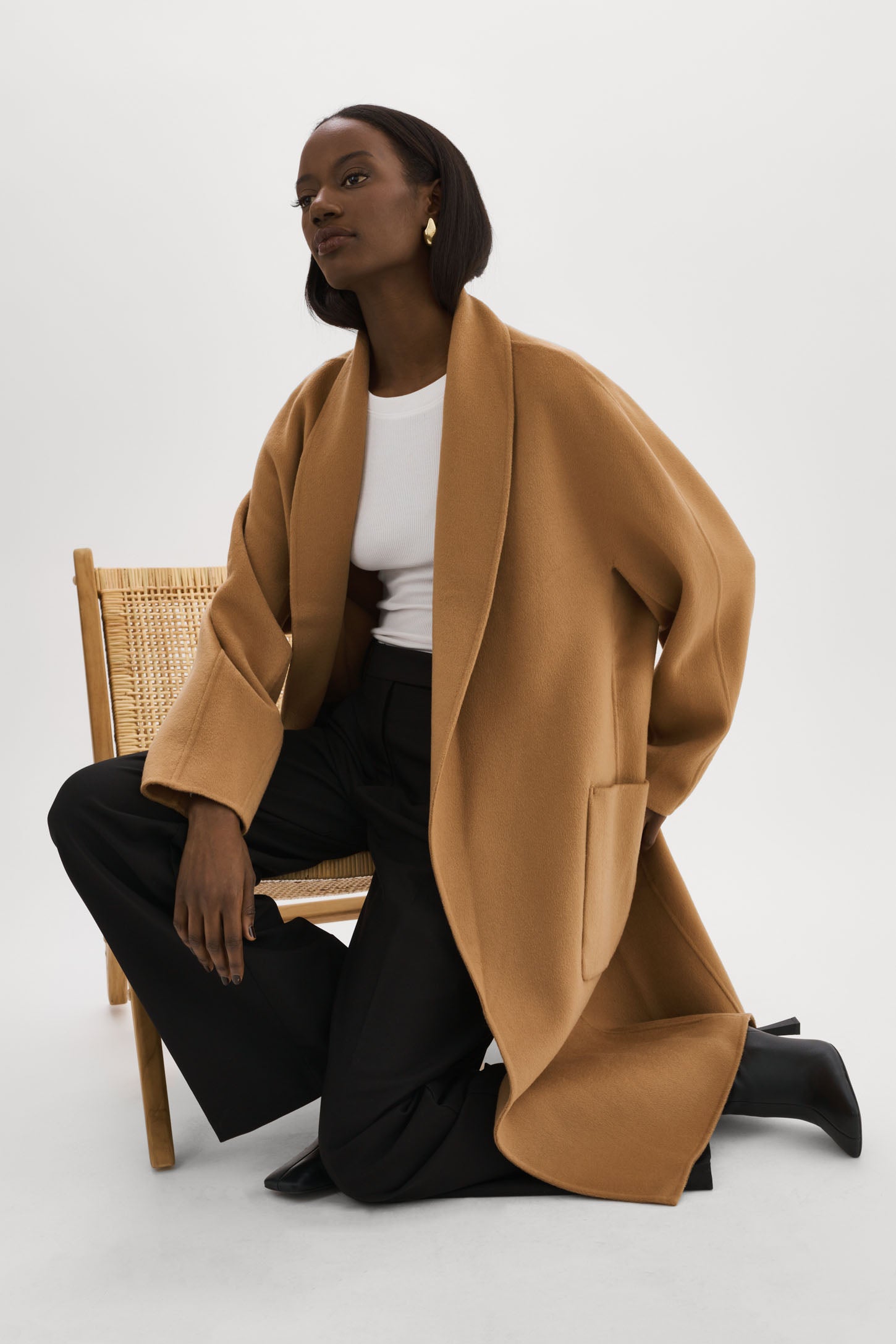 LEO BOUTIQUE Thara Shawl Collar Wool Coat | Camel LAMARQUE