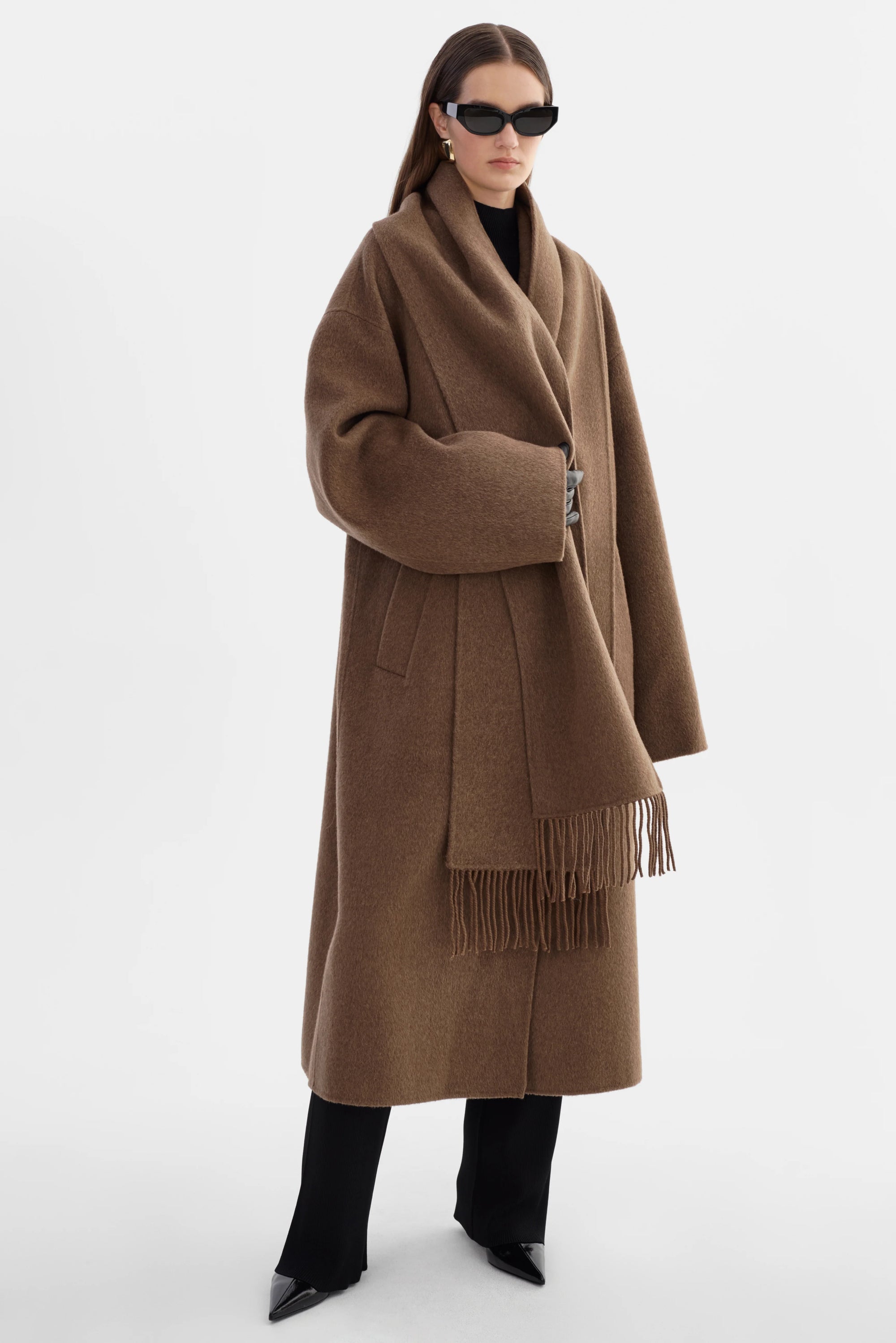 LEO BOUTIQUE Twila Wool Scarf Coat | Heather Brown LAMARQUE