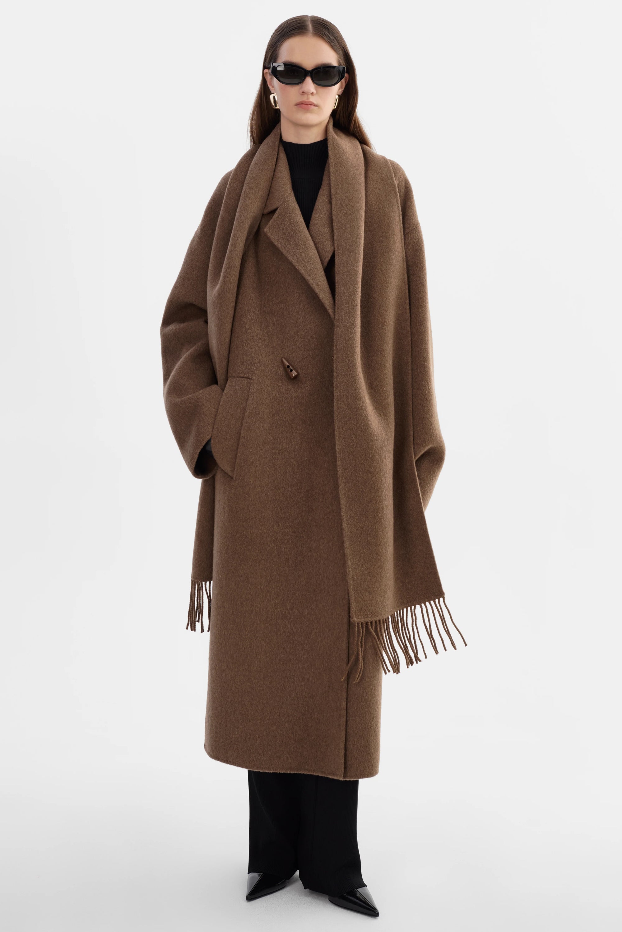 LEO BOUTIQUE Twila Wool Scarf Coat | Heather Brown LAMARQUE