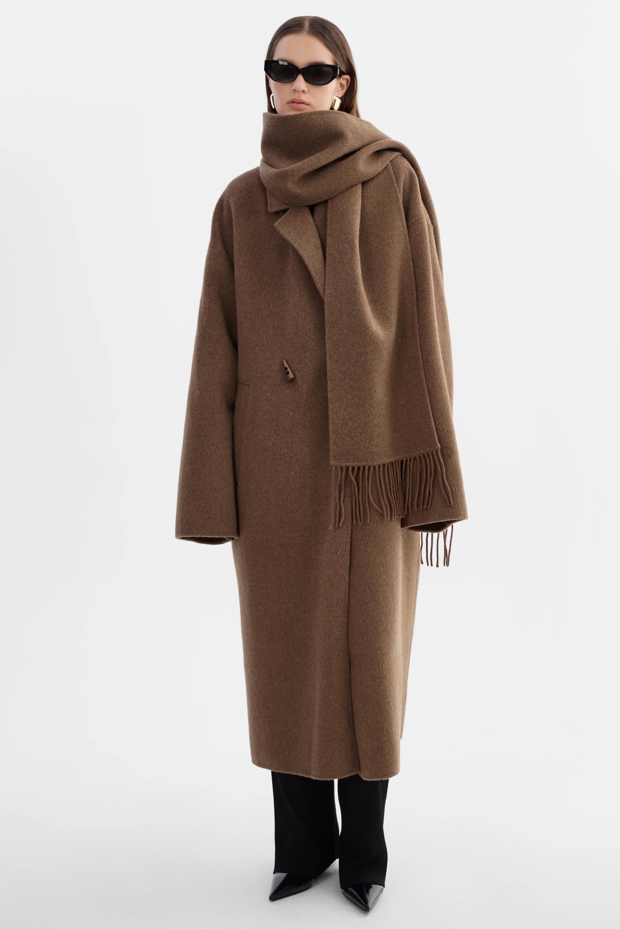 LEO BOUTIQUE Twila Wool Scarf Coat | Heather Brown LAMARQUE