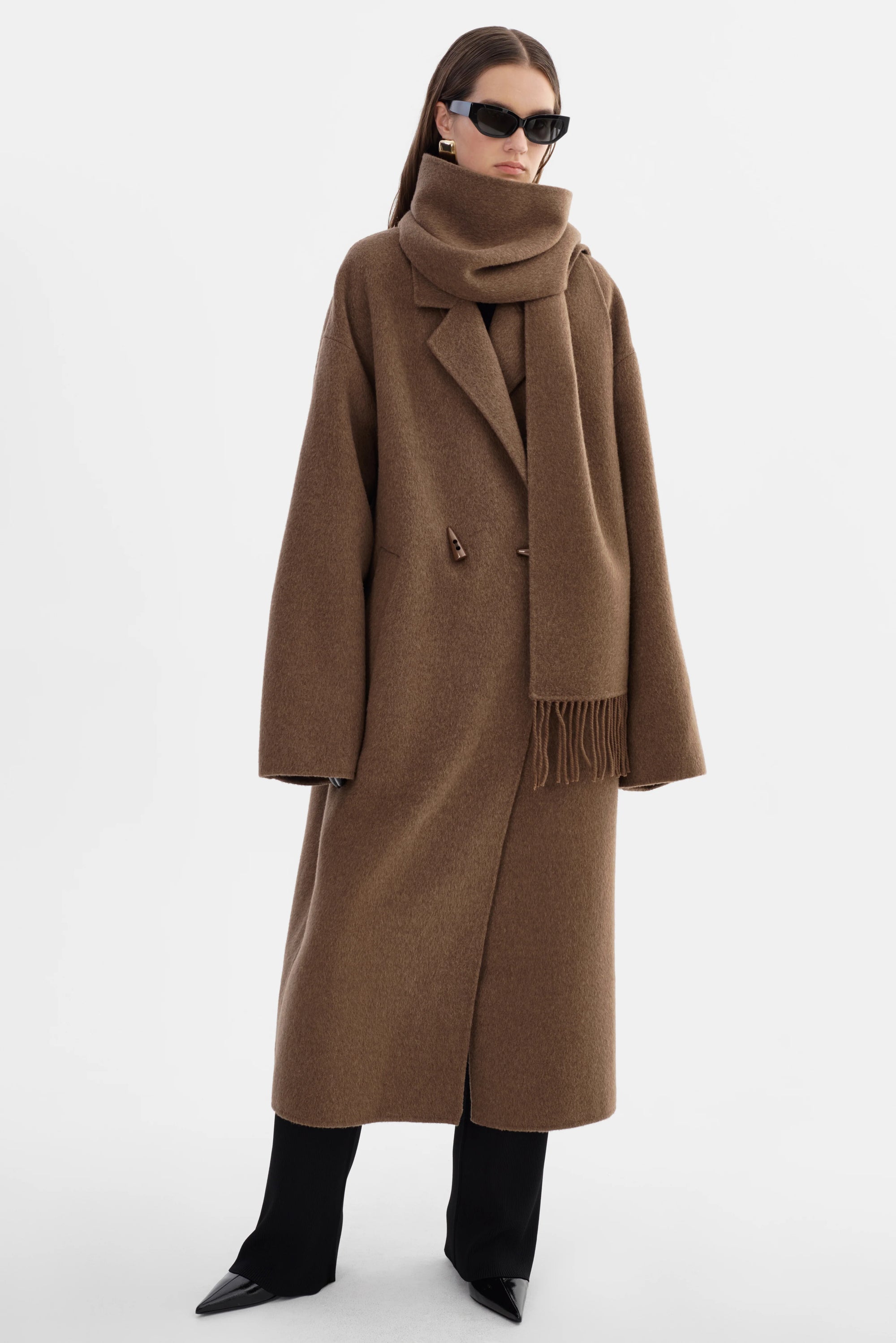 LEO BOUTIQUE Twila Wool Scarf Coat | Heather Brown LAMARQUE