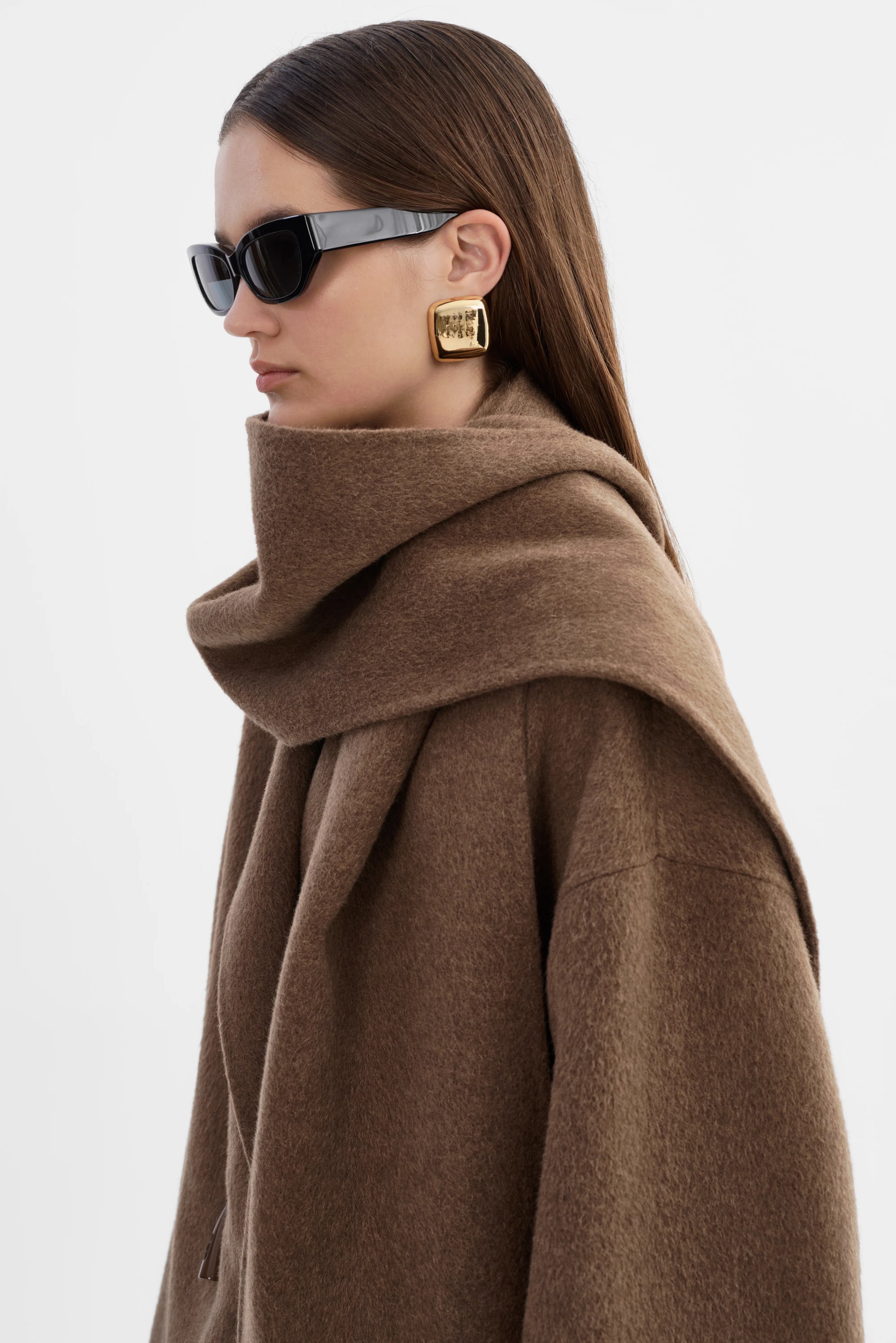 LEO BOUTIQUE Twila Wool Scarf Coat | Heather Brown LAMARQUE