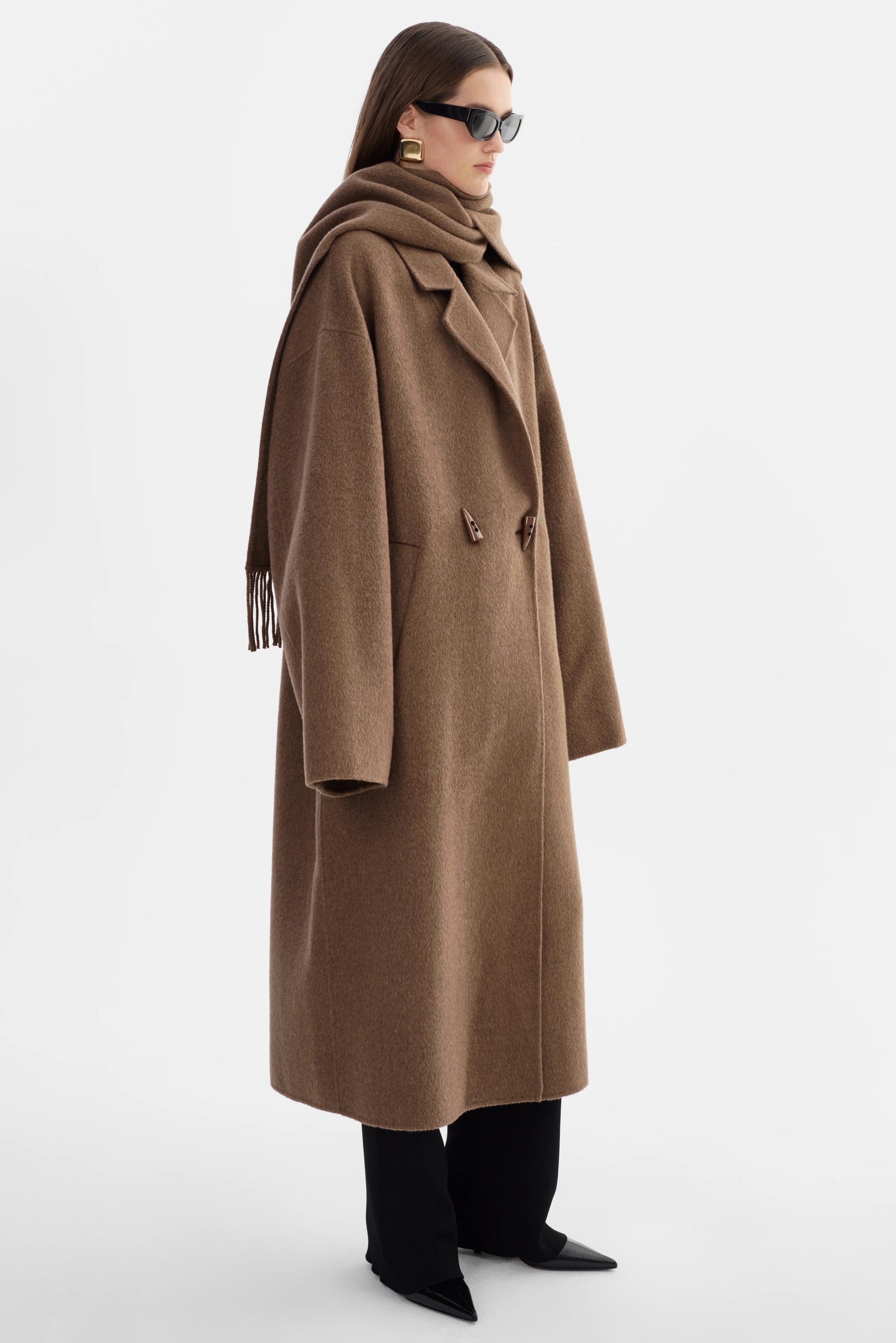 LEO BOUTIQUE Twila Wool Scarf Coat | Heather Brown LAMARQUE