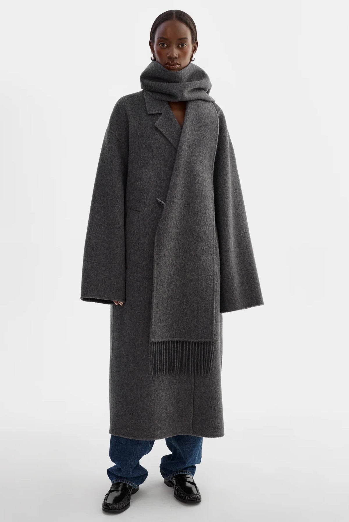 Leo Boutique TWILA Wool Scarf Coat | Heather Charcoal Lamarque