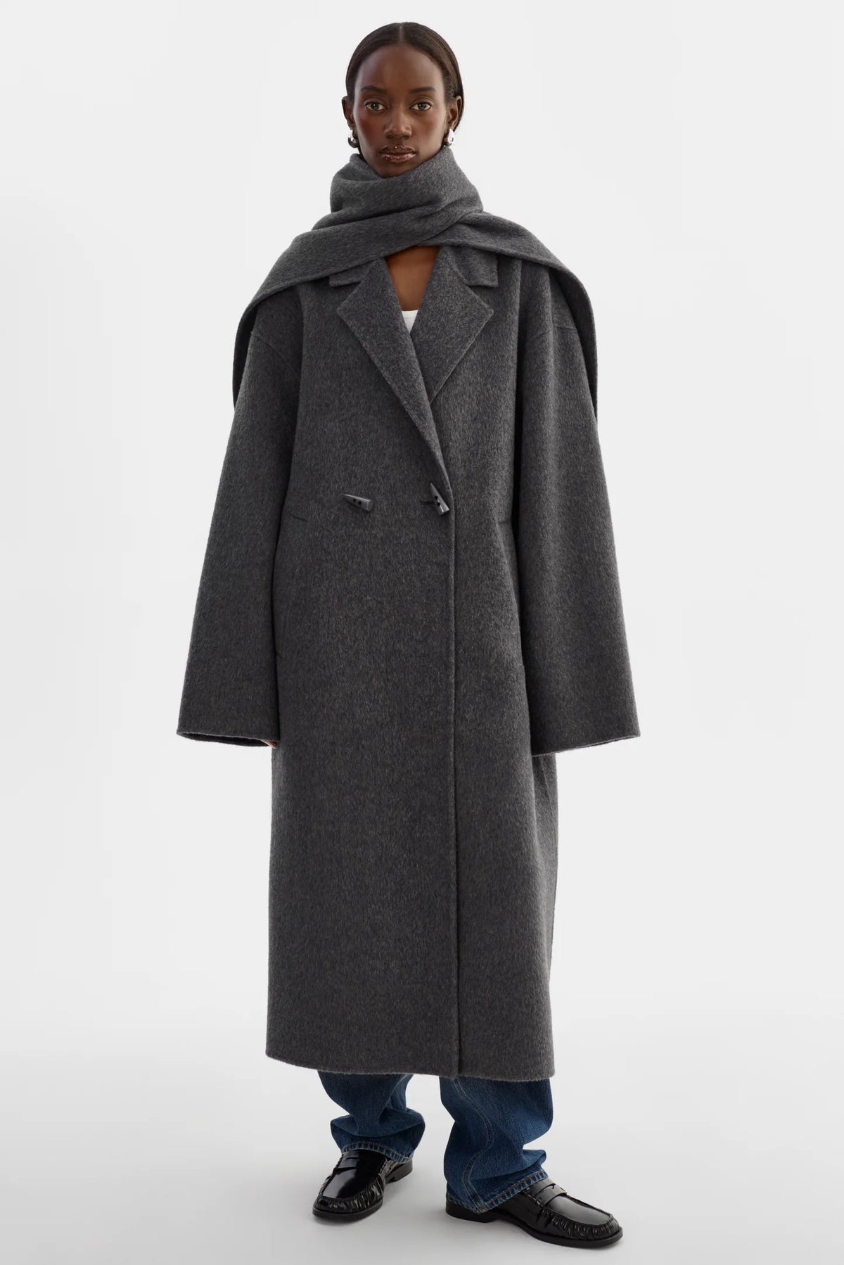 Leo Boutique TWILA Wool Scarf Coat | Heather Charcoal Lamarque