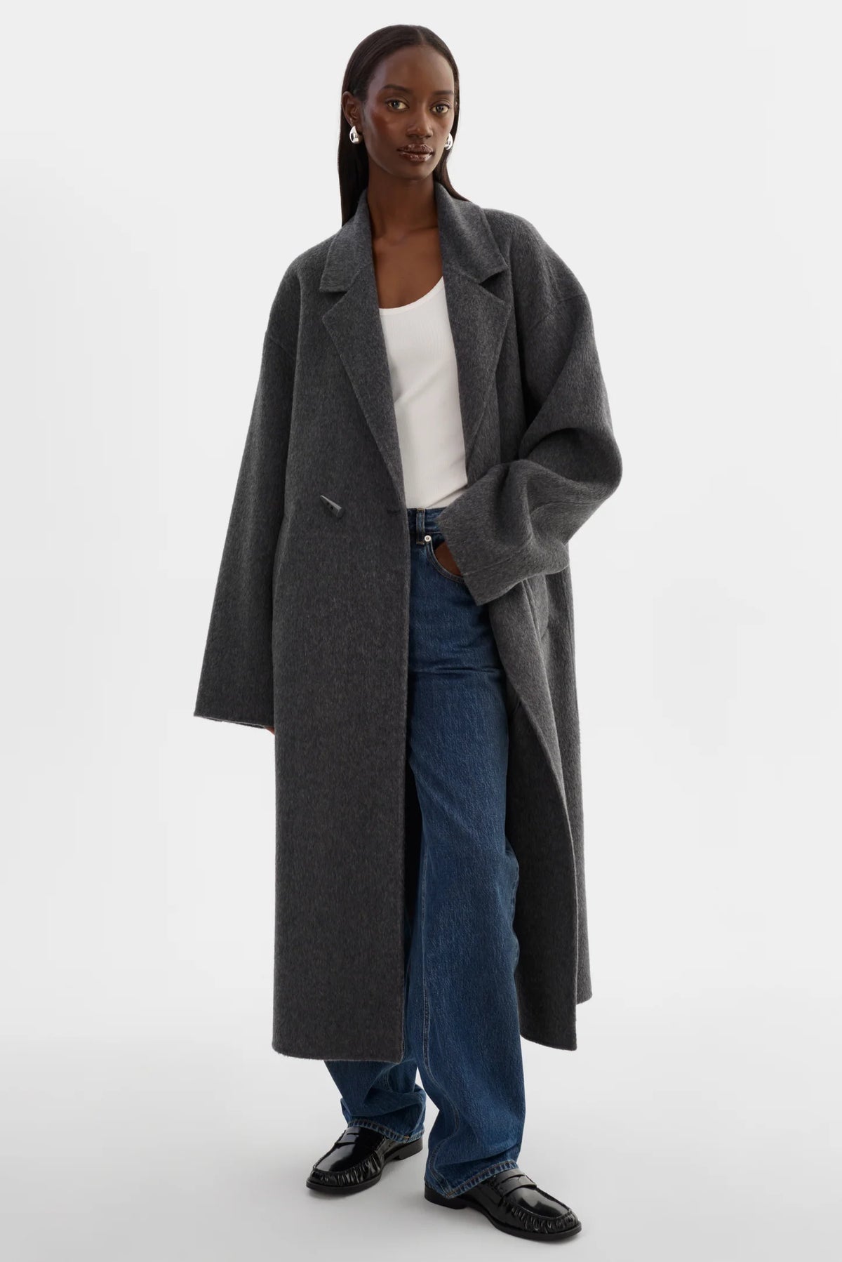 Leo Boutique TWILA Wool Scarf Coat | Heather Charcoal Lamarque
