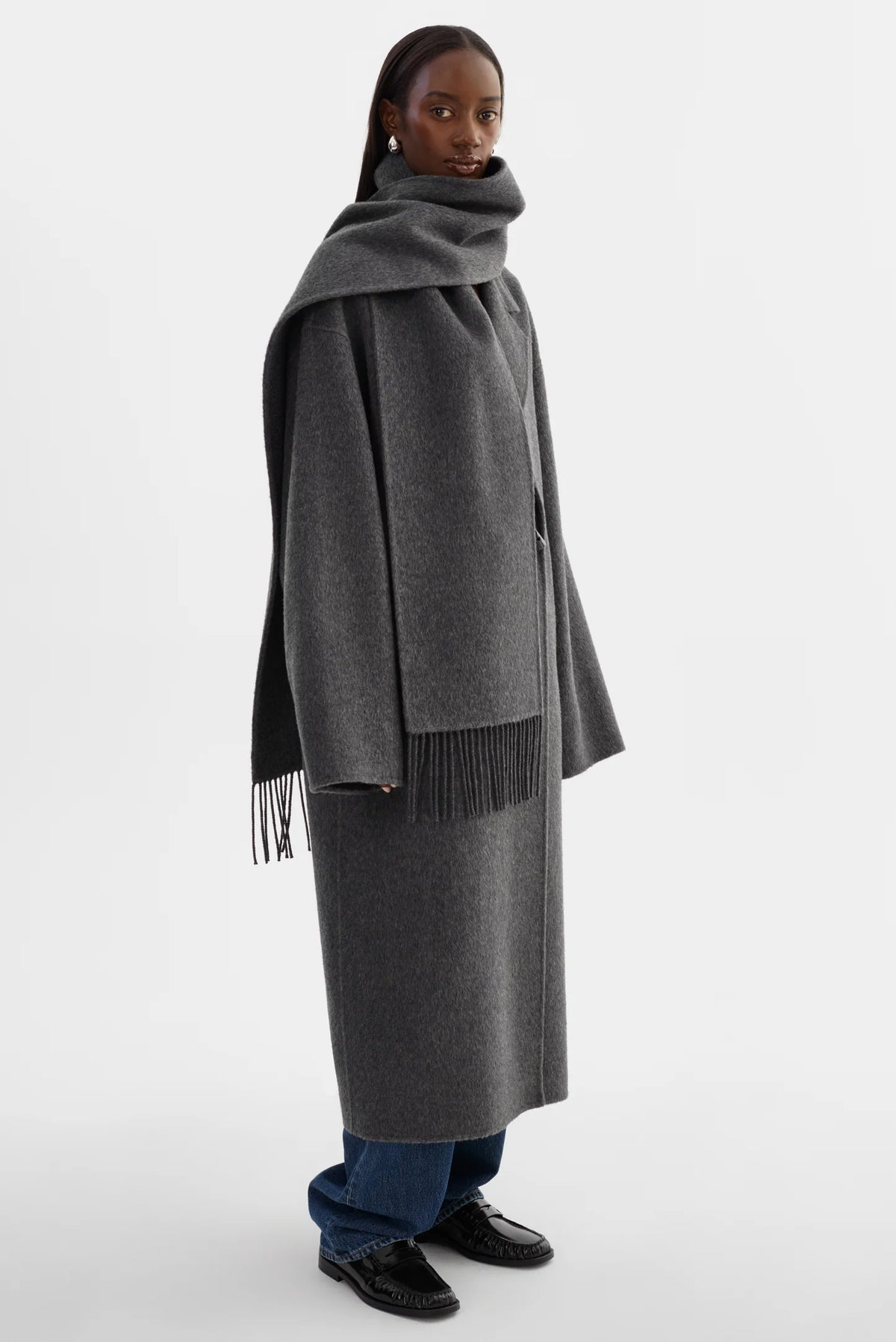 Leo Boutique TWILA Wool Scarf Coat | Heather Charcoal Lamarque