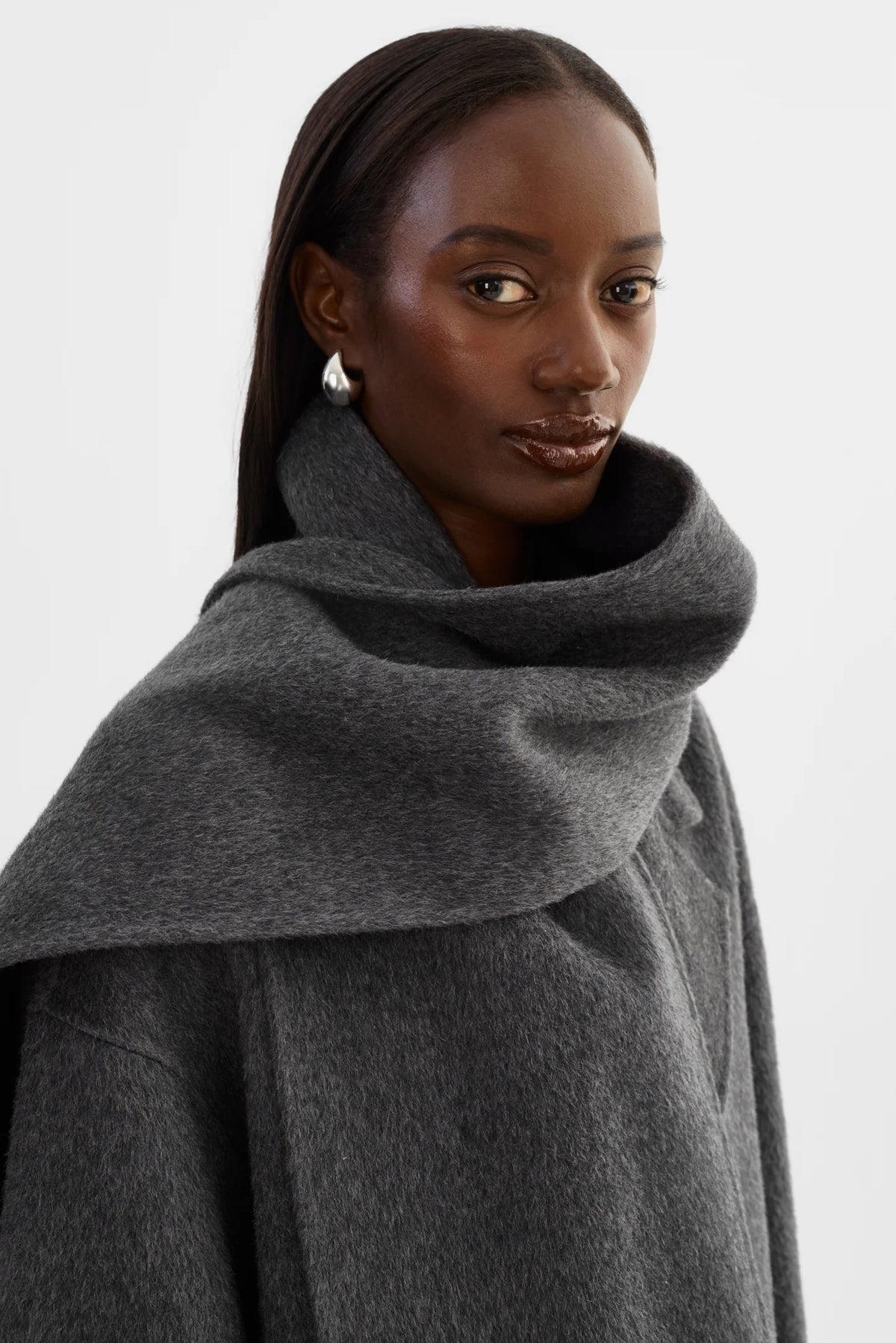 Leo Boutique TWILA Wool Scarf Coat | Heather Charcoal Lamarque