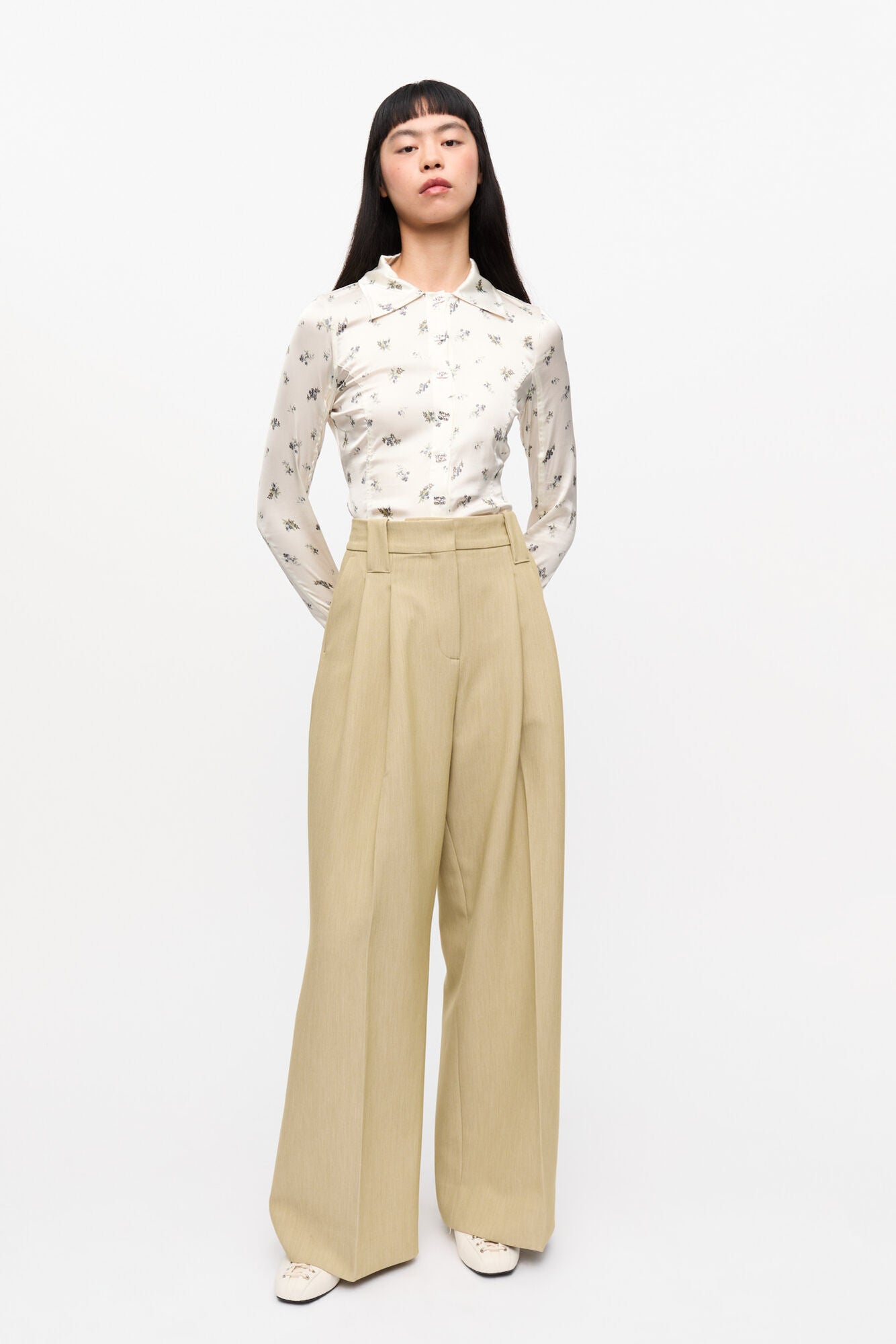 LEO BOUTIQUE Twill Suiting Mid Waist Trousers | Boa Beige GANNI