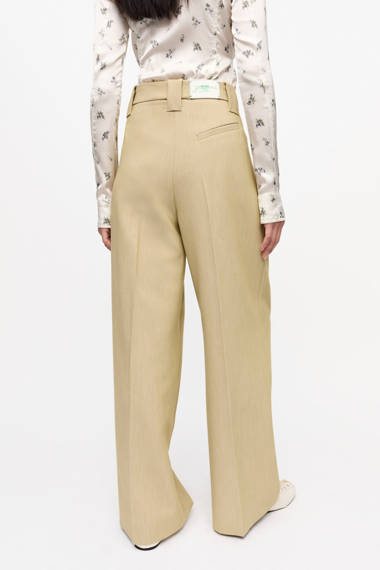 LEO BOUTIQUE Twill Suiting Mid Waist Trousers | Boa Beige GANNI