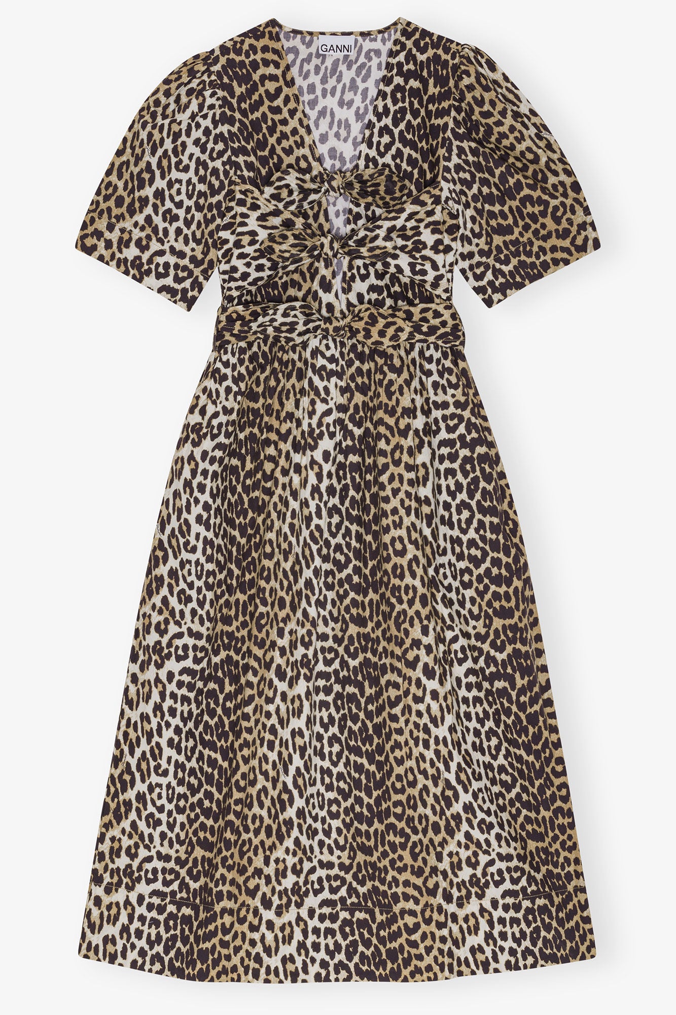 GANNI Printed Cotton Tie Strap Midi Dress | Leopard LEO BOUTIQUE