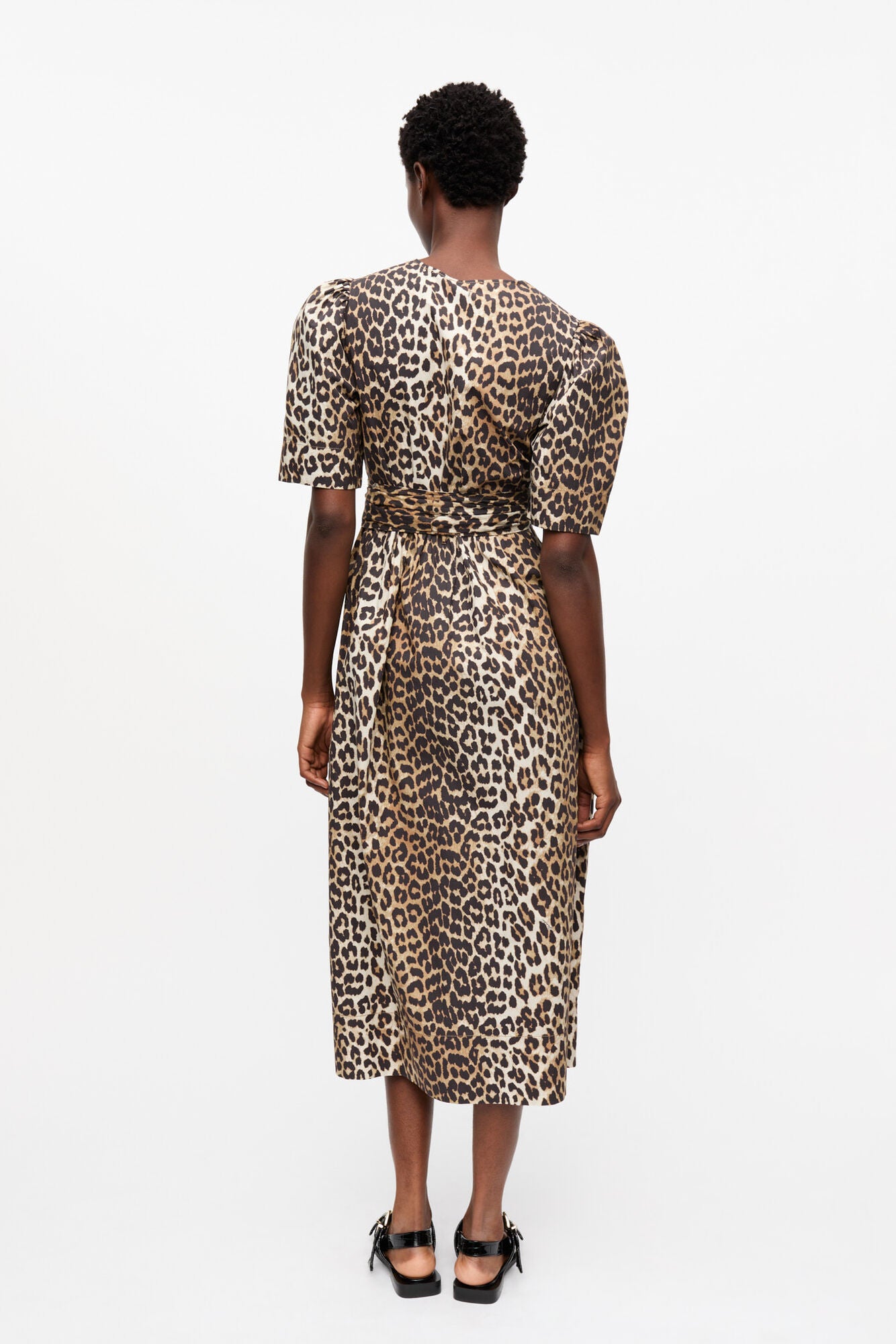 GANNI Printed Cotton Tie Strap Midi Dress | Leopard LEO BOUTIQUE