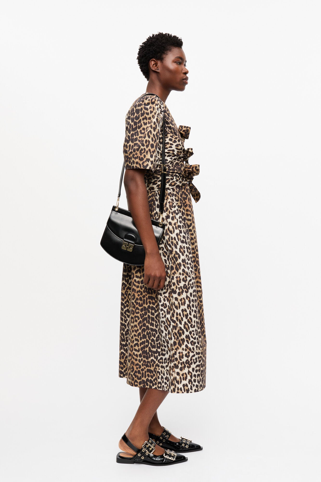 GANNI Printed Cotton Tie Strap Midi Dress | Leopard LEO BOUTIQUE