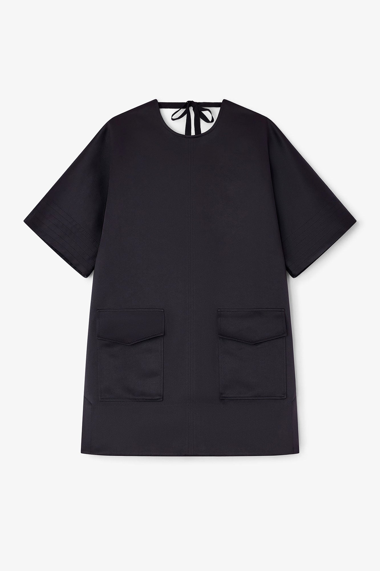 Duchesse Satin Boxy Kimono Mini Dress | Black