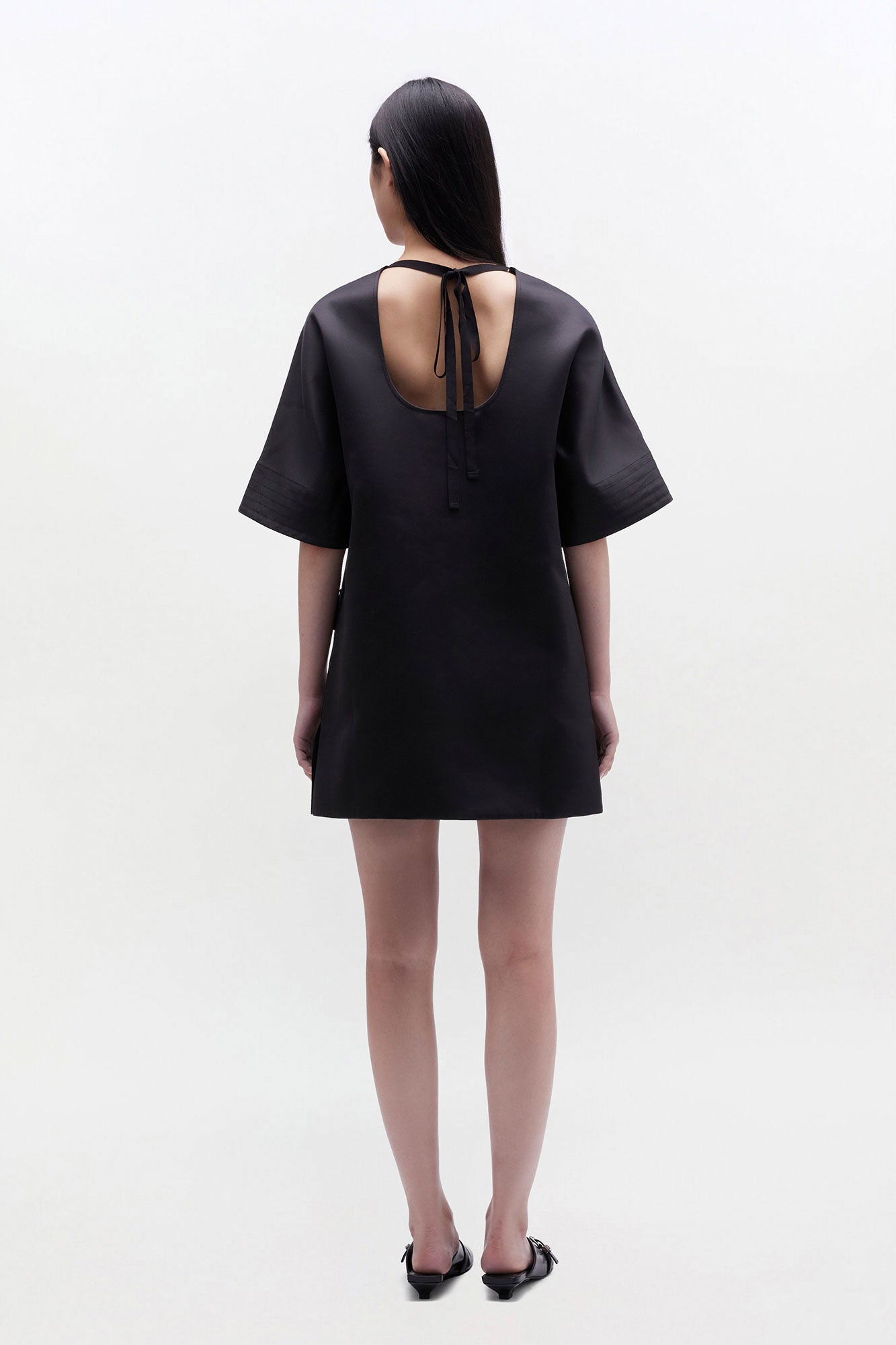 Duchesse Satin Boxy Kimono Mini Dress | Black