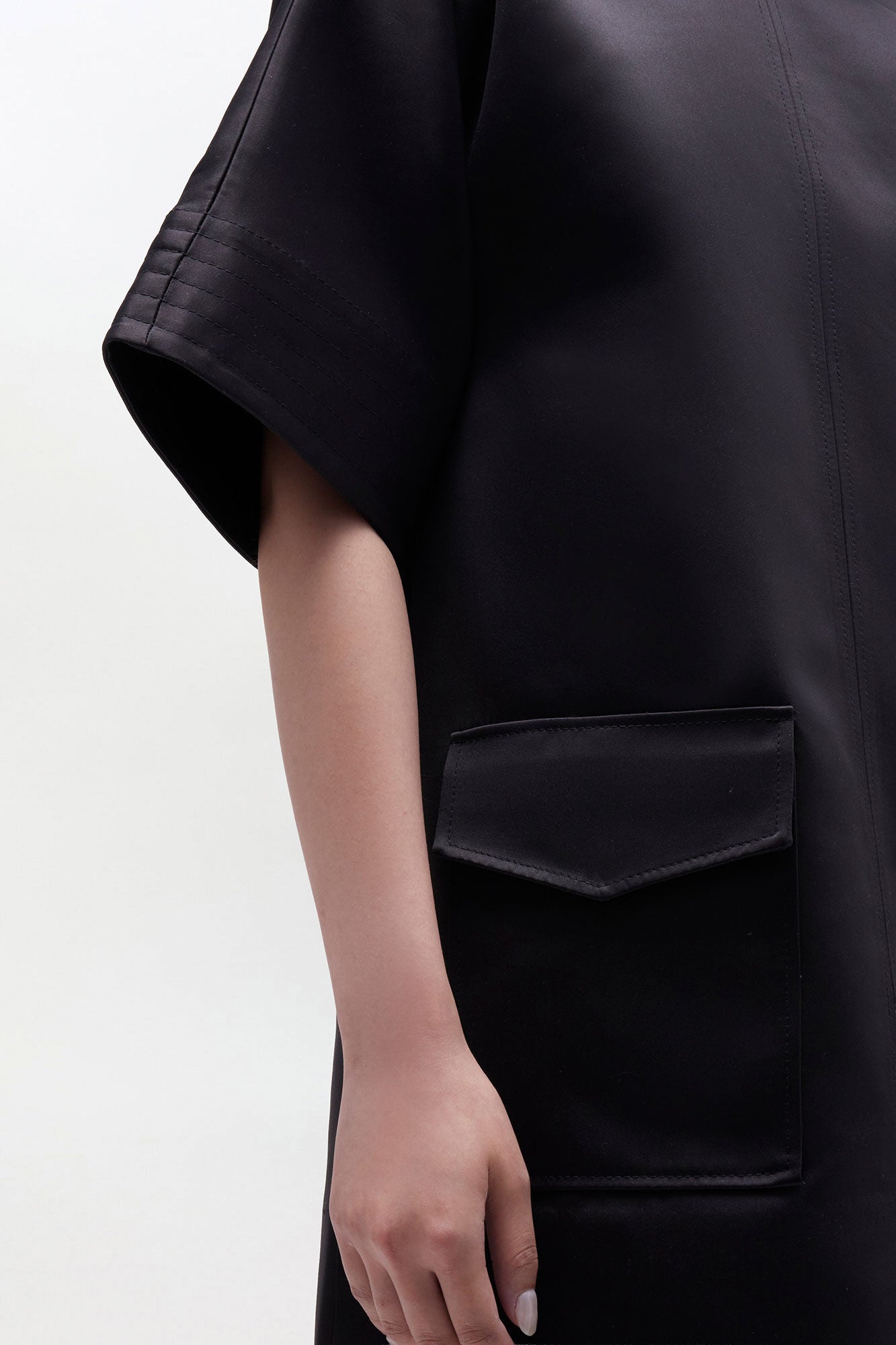 Duchesse Satin Boxy Kimono Mini Dress | Black