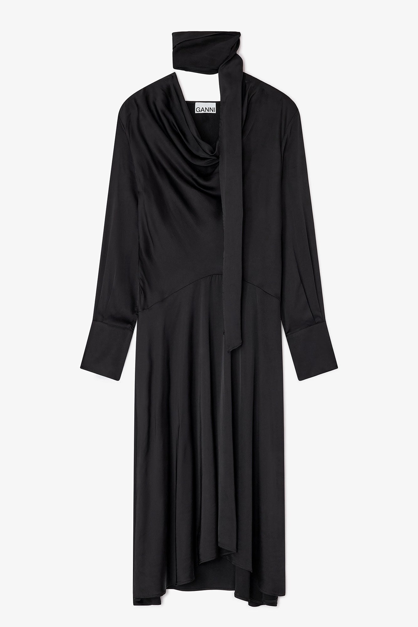 LEO BOUTIQUE Cowl Neck Scarf Satin Dress | Black GANNI