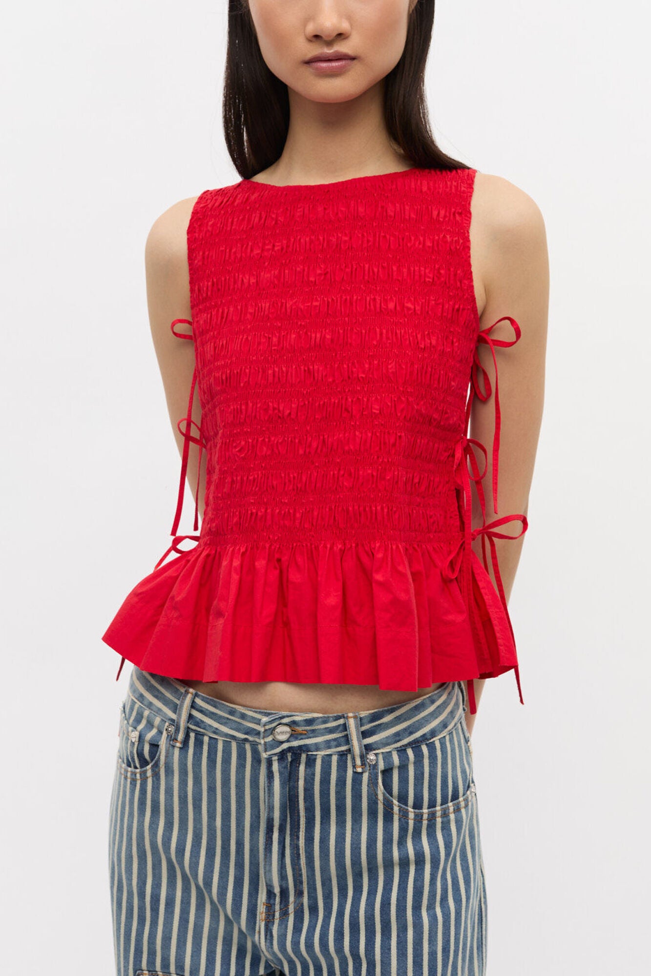 LEO BOUTIQUE Cotton Smock Tie Top | Red GANNI
