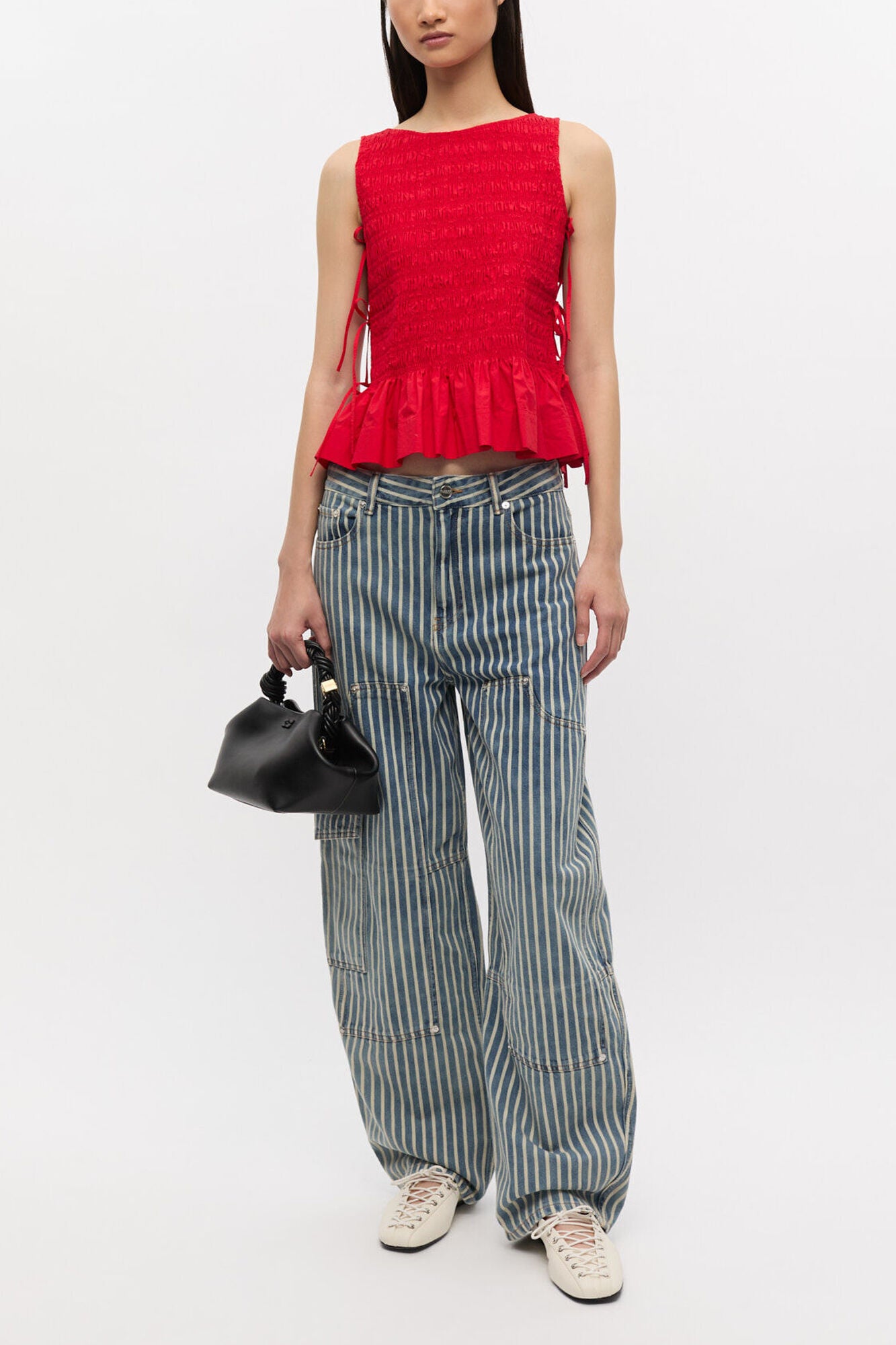 LEO BOUTIQUE Cotton Smock Tie Top | Red GANNI