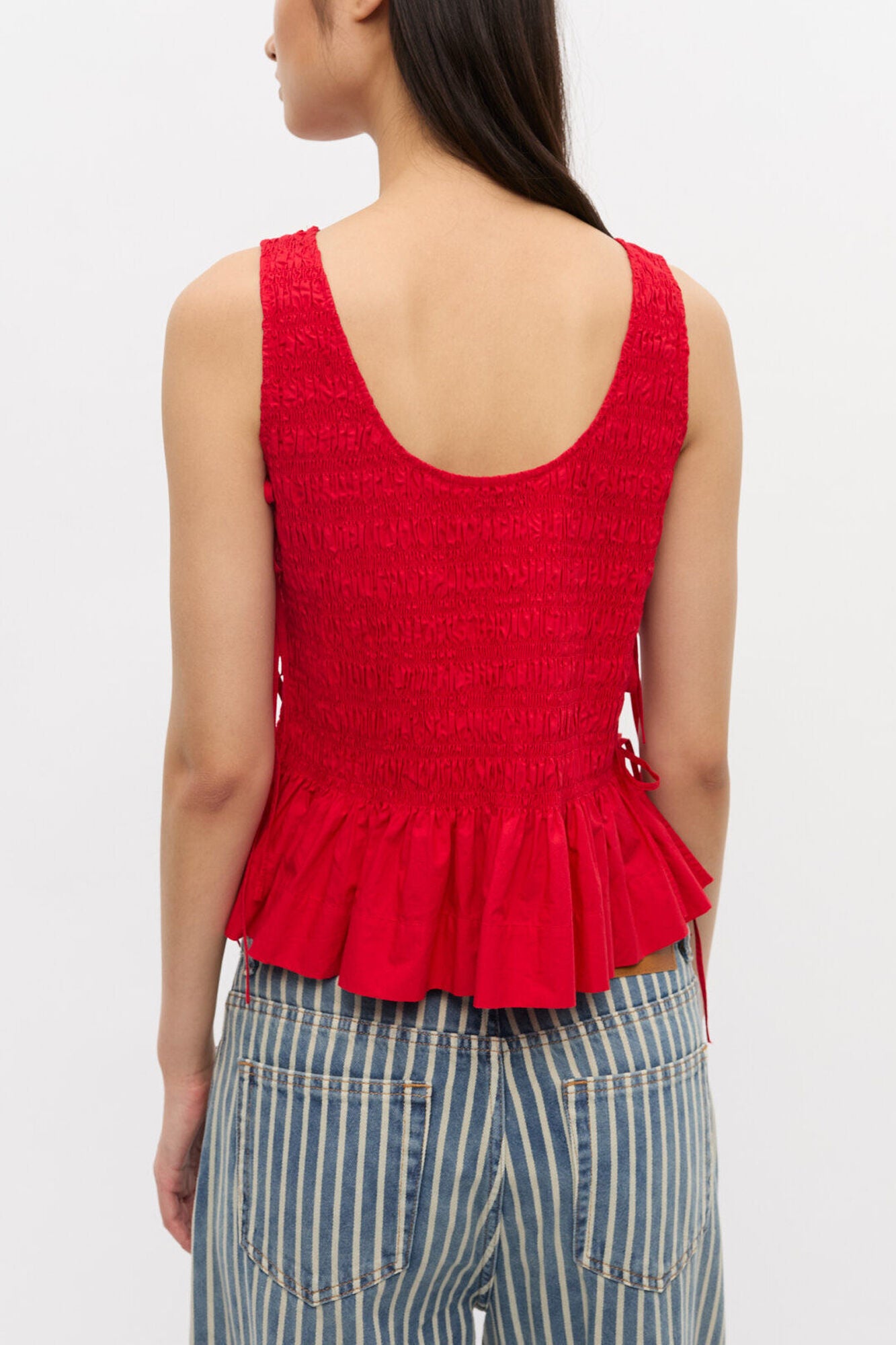 LEO BOUTIQUE Cotton Smock Tie Top | Red GANNI