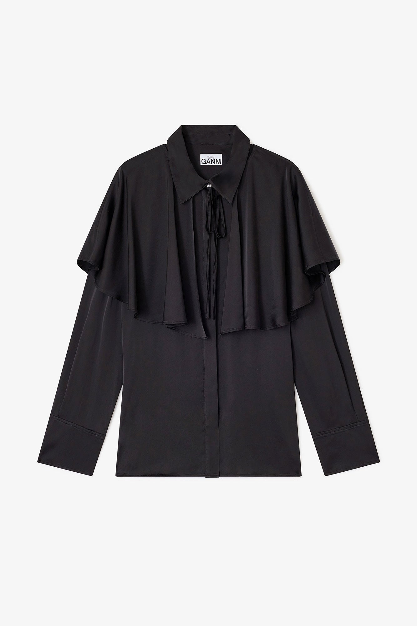 Solid Stretch Satin Circle Collar Shirt | Black