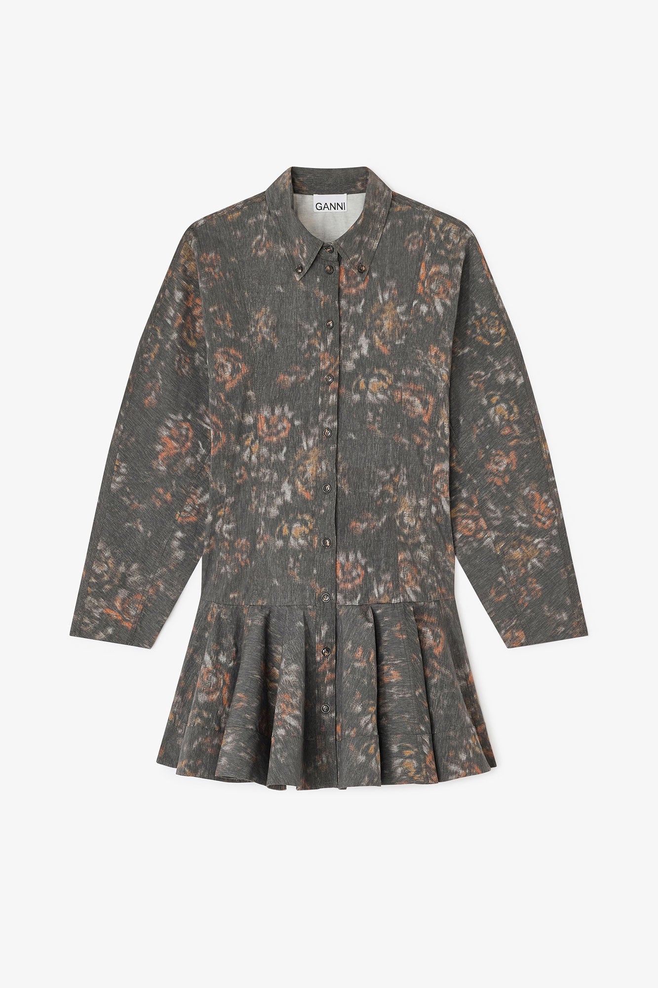 GANNI Printed Stretch Cotton Buttoned Mini Dress | Phantom LEO BOUTIQUE