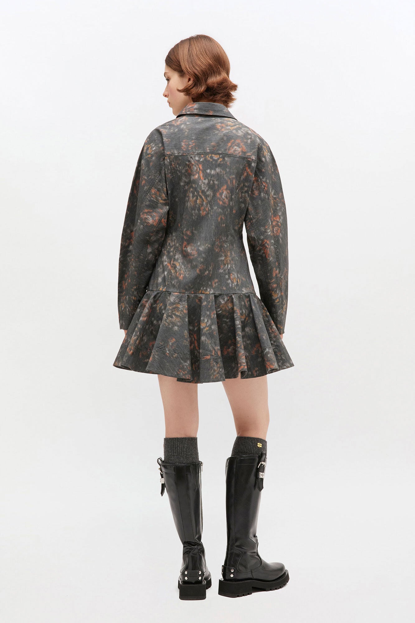 GANNI Printed Stretch Cotton Buttoned Mini Dress | Phantom LEO BOUTIQUE